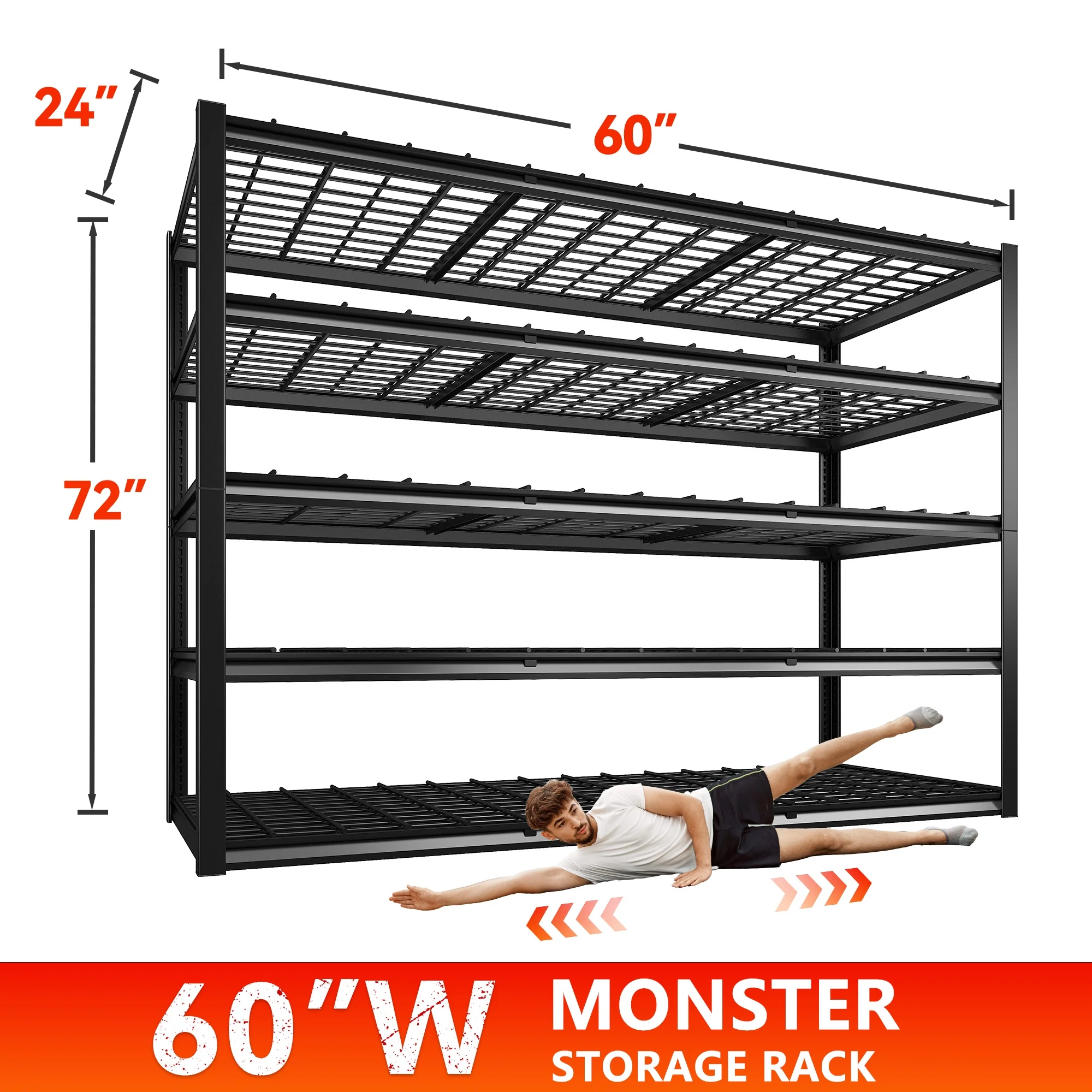 REIBII 60" W Garage Shelving 3000LBS Heavy Duty Storage Shelves Adjustable 5 Tier Metal Storage Rack,60" W x 24" D x 72" H - Image 16