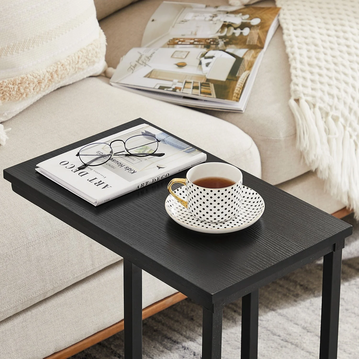 Set of 2 C-Shaped Sofa Side Tables, Small End Tables for Living Room, Bedside and TV Tray - Image 36