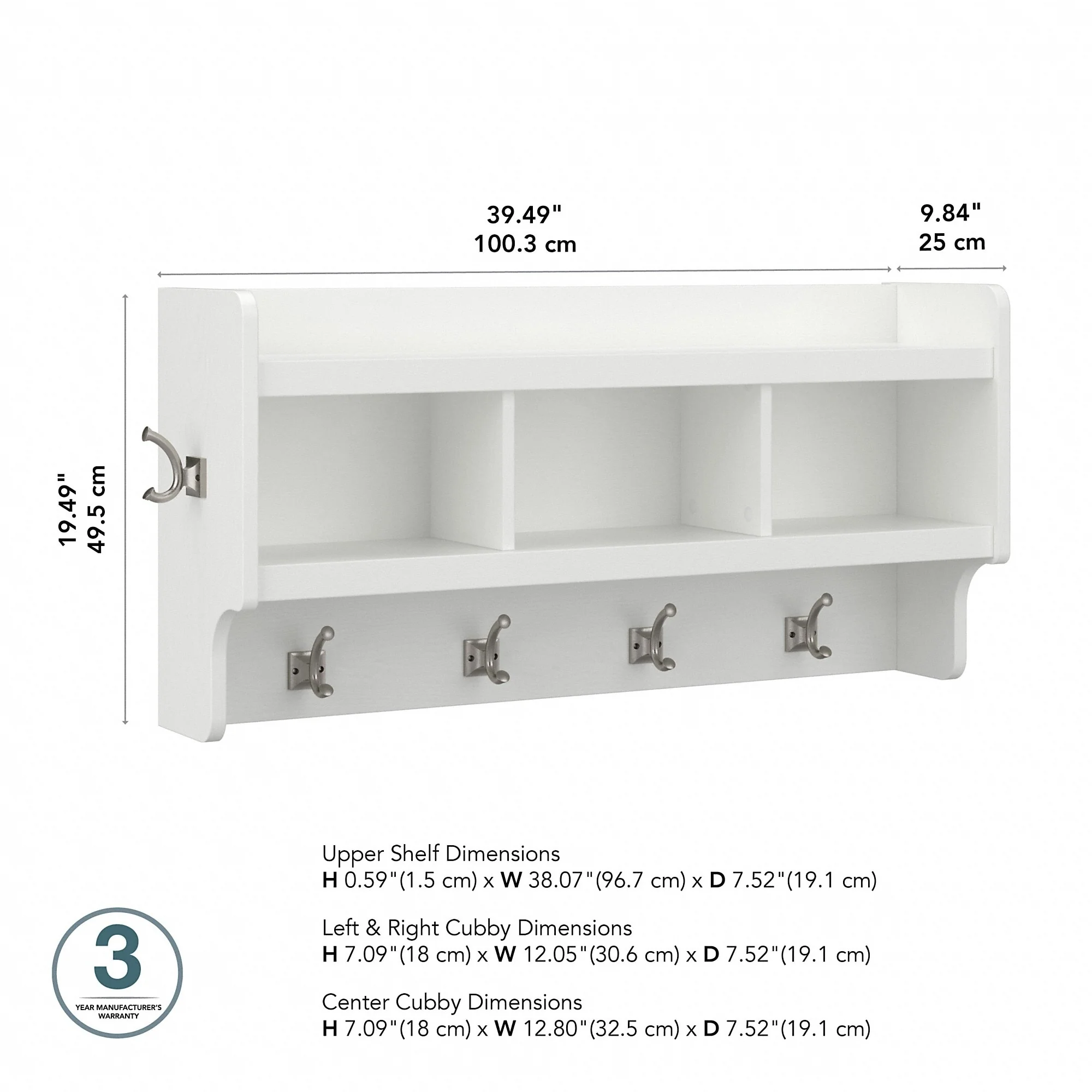 40 Inch Wall Mounted Coat Rack with Shelf, Wooden Entryway Storage and Hanging Organizer - Image 31