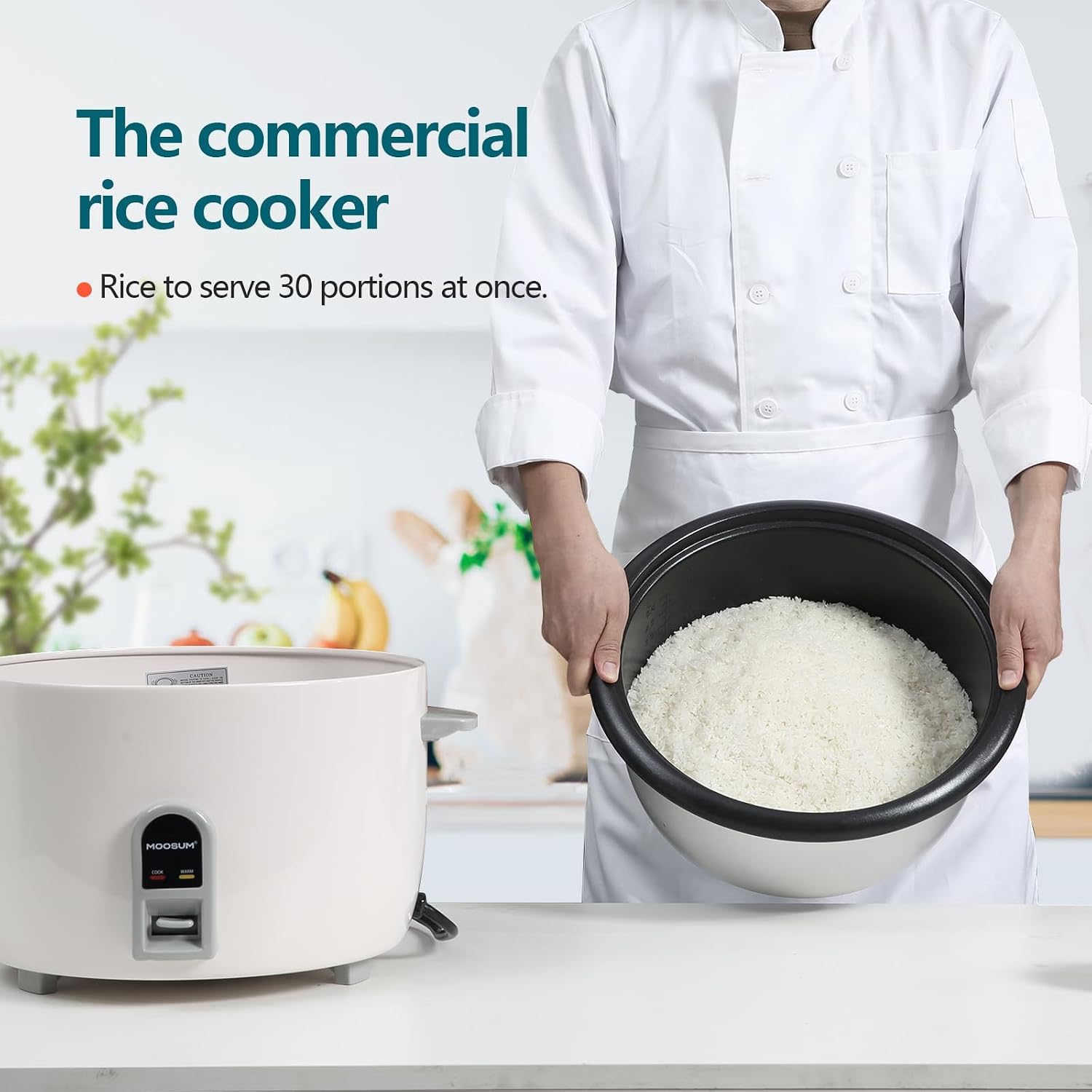 Commercial Rice Cooker, Large Capacity 30-Cup (UnCooked), 60-Cup (Cooked) with One Touch Operation and 12-Hour Keep Warm, Easy to Use and clean, 1600W, White - Image 8