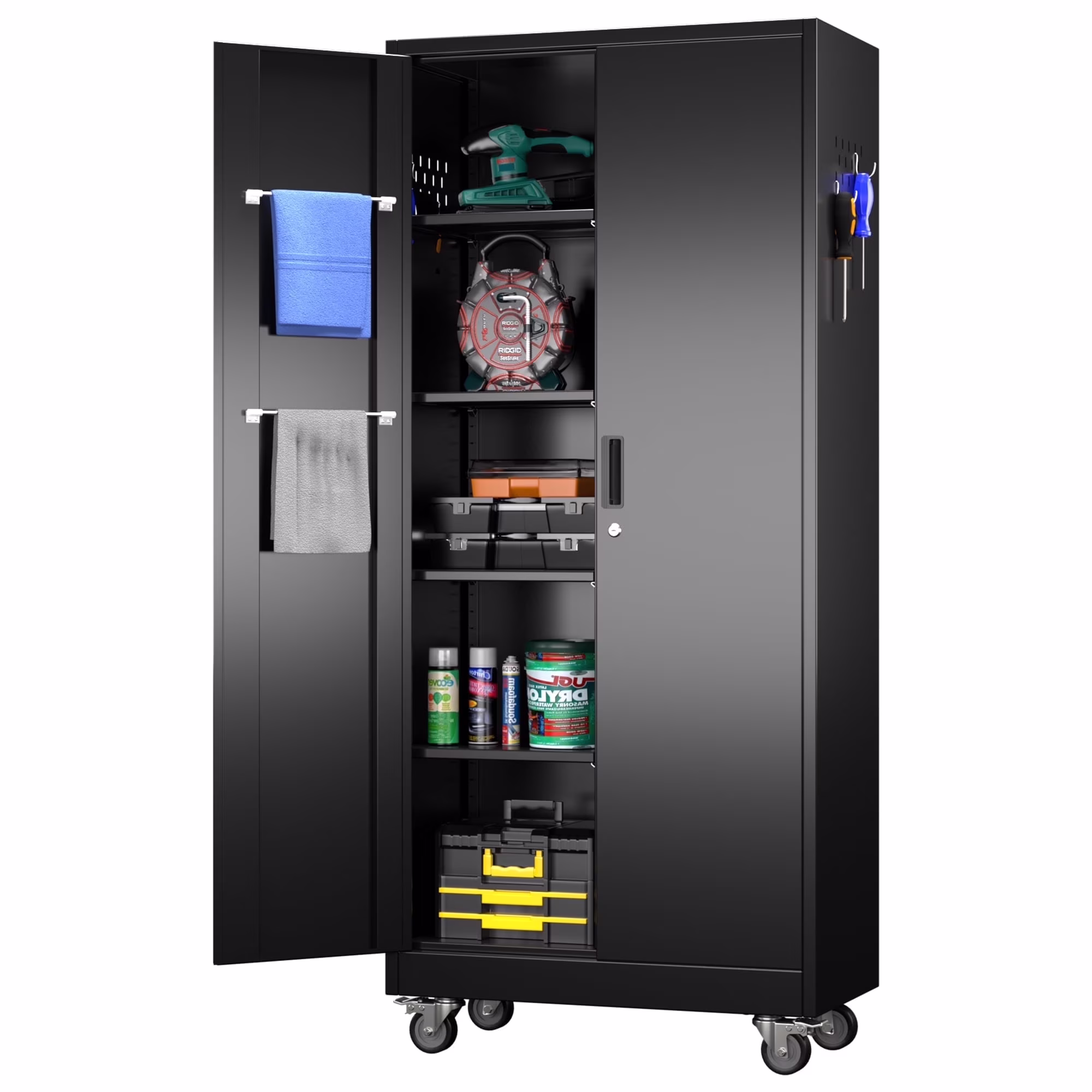 SUPEER 71" Metal Storage Cabinets with Wheels and Pegboards, Industrial Cabinet with 2 Drawers and 2 Adjustable Shelves,, Assembly Required - Image 3