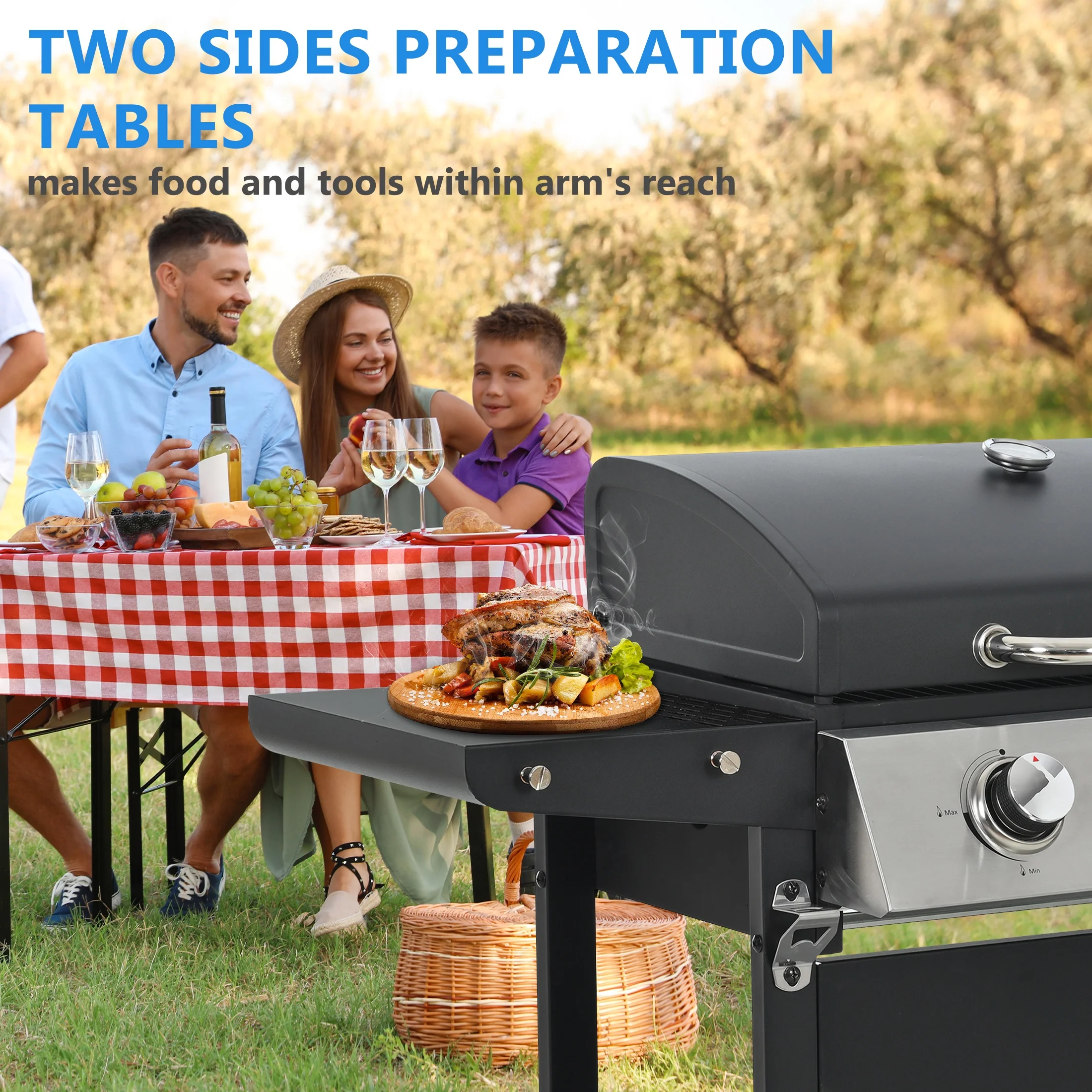 Segmart 3 Burner BBQ Propane Gas Grill, Stainless Steel 30,000 BTU Patio Garden Barbecue Grill with Folding Side Tables, Hanging Basket & Thermometer, Perfect for Camping, Outdoor Cooking - Image 23