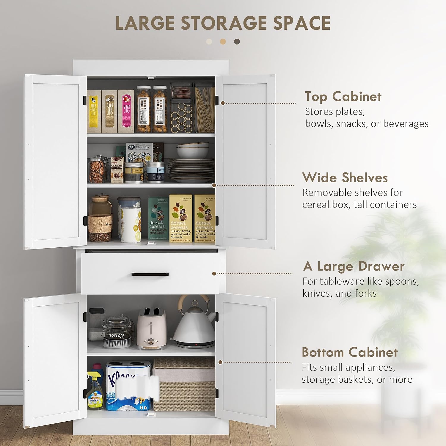 72" Tall Kitchen Pantry Cabinet Adjustable Shelves Barn Doors White - Image 5