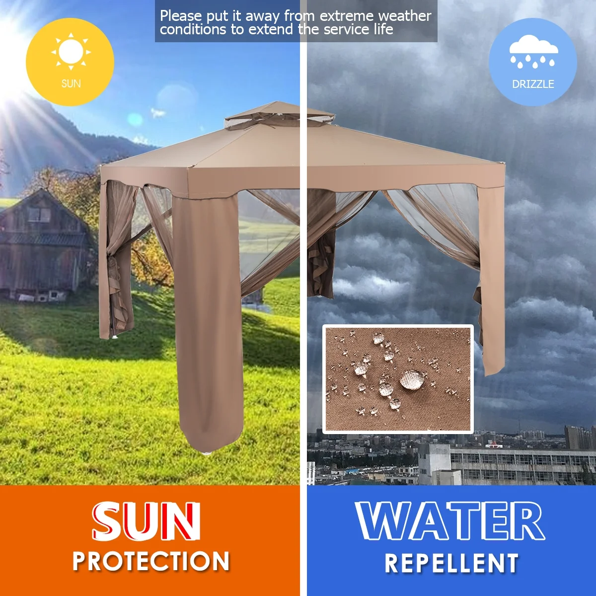 Gymax 10'x 10' Canopy Gazebo Shelter W/Mosquito Netting Outdoor Patio Beige - Image 16
