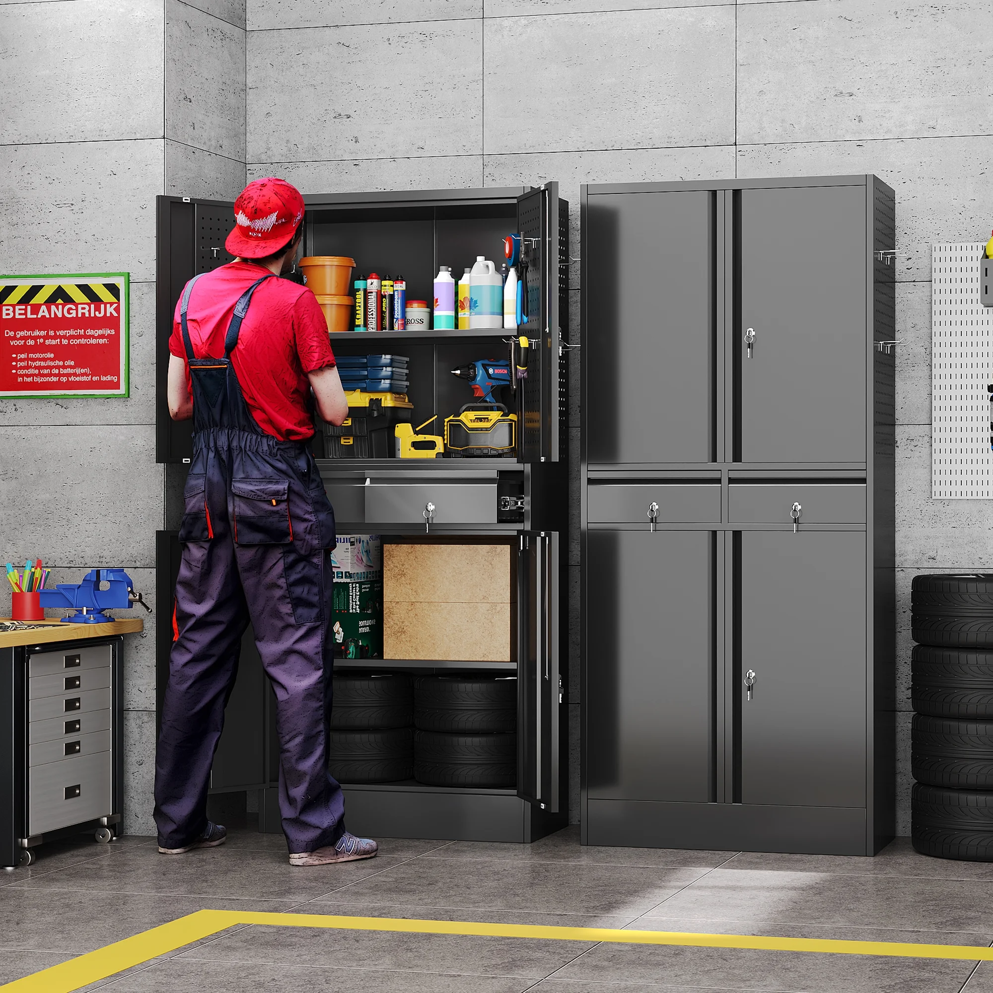 GAEANET 2 Door Metal Storage Cabinet with 5 Adjustable Shelves &Pegboard, 71" H-32" W-16" D Locking Steel Garage Cabinet, for Garage,Office,Home,Gym,School, File Cabinet,Assembly Required, Black - Image 34