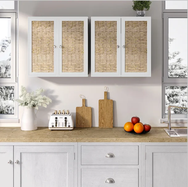 POLIHOME Wall Cabinet Storage-Rattan Laundry Cabinet,Wall Mounted Cabinet with Adjustable Shelves, 24INCH X 2PCS-White - Image 5