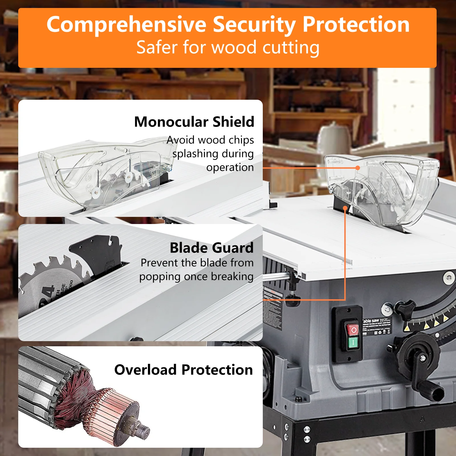 Wpond 1800W, 15A 10in Portable Table Power Saw, 5000 RPM - Image 12