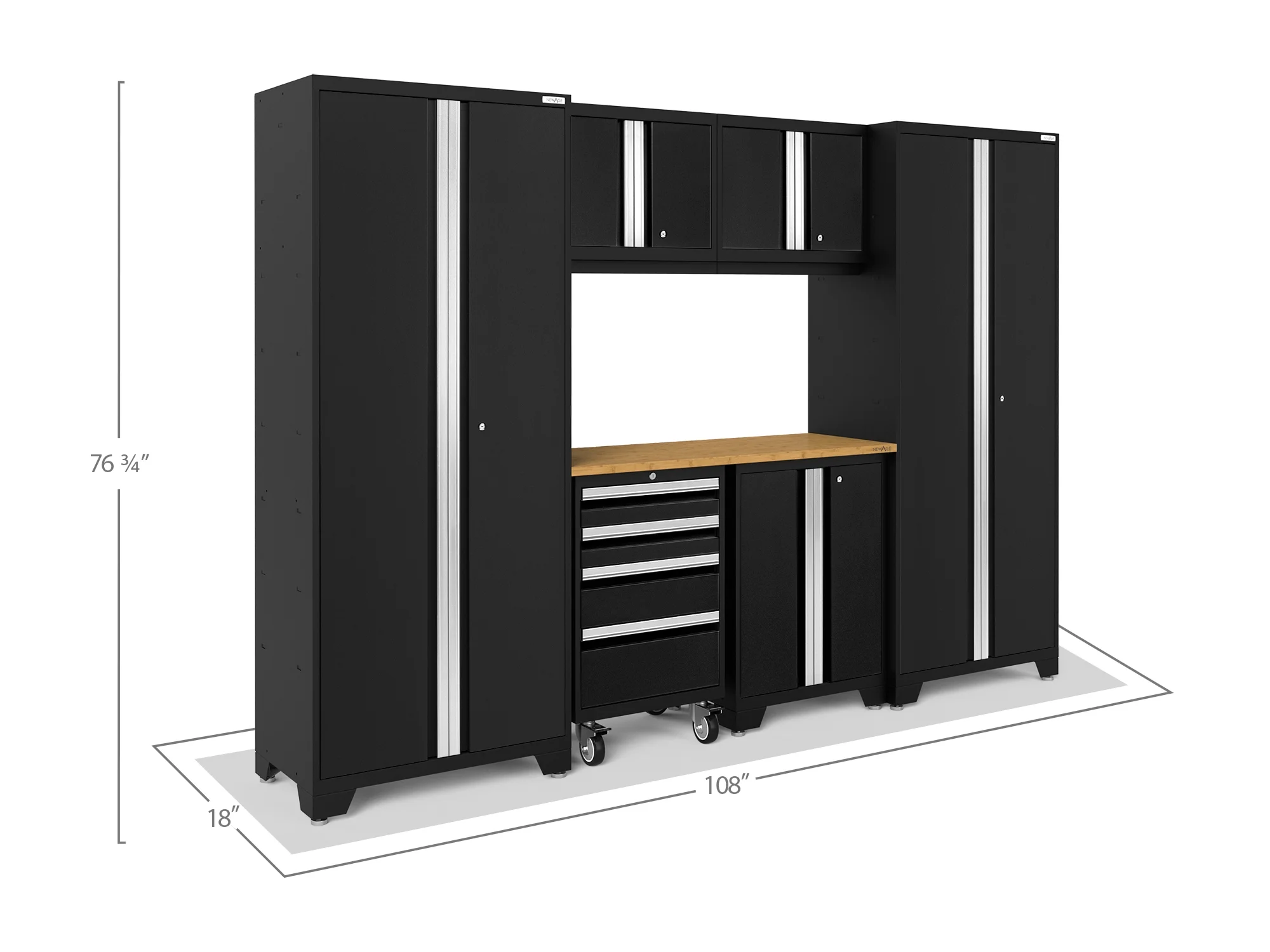 NEWAGE PRODUCTS INC. Bold Steel 7-Piece Garage Storage Cabinet Set Black with Bamboo Worktop - Image 2