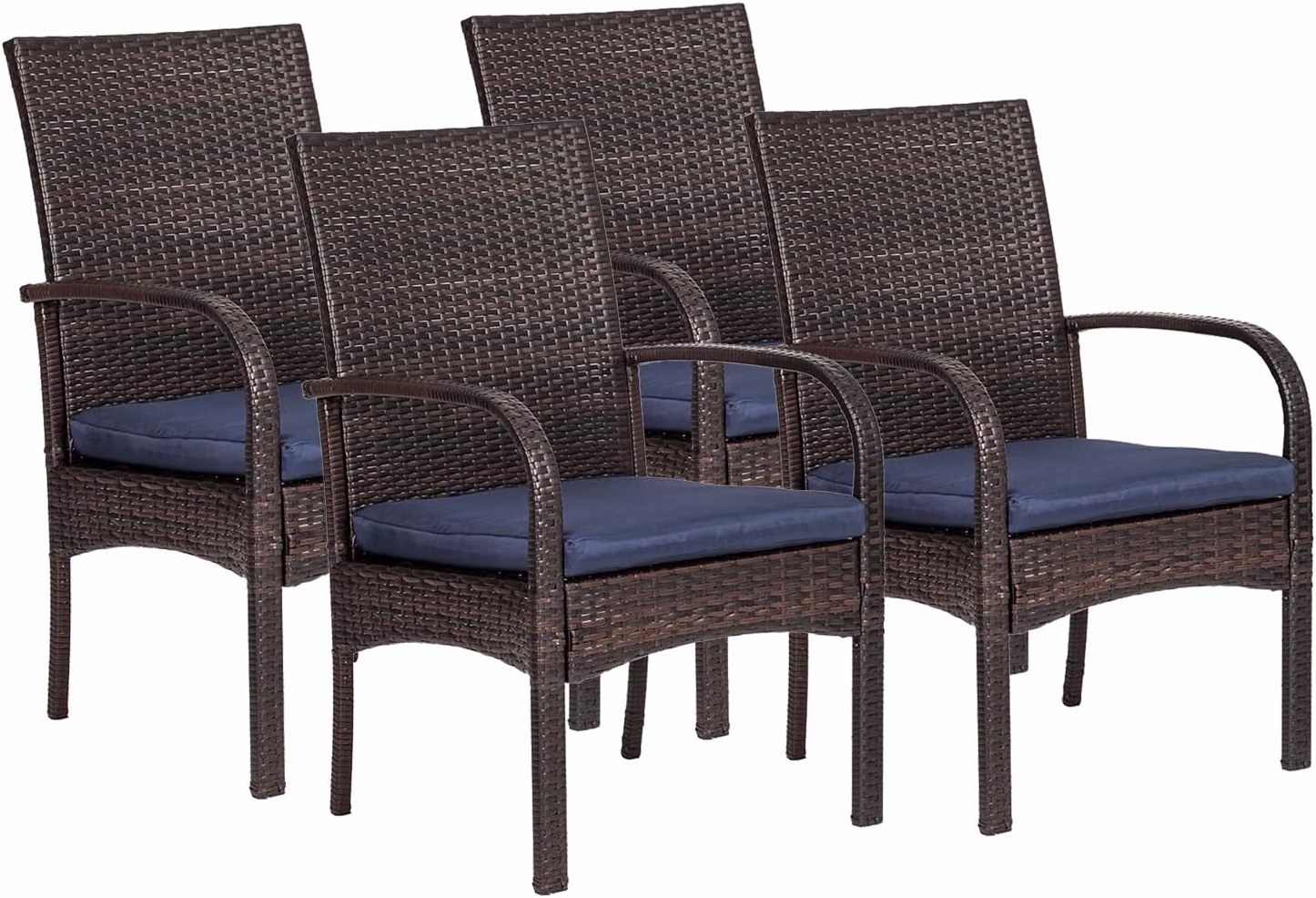 Outdoor Wicker Patio Dining Chairs with Padded Cushions Set of 2: Porch Rattan Chairs Club Chairs with High Back and Deep Seating 350lbs, Brown