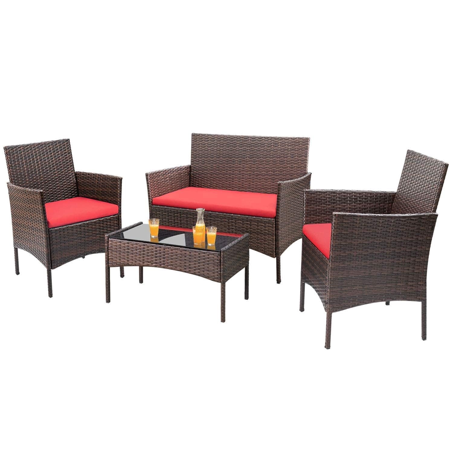 4-Piece Outdoor Patio Furniture Set, Rattan Wicker Chairs and Outdoor Seating Set - Image 7