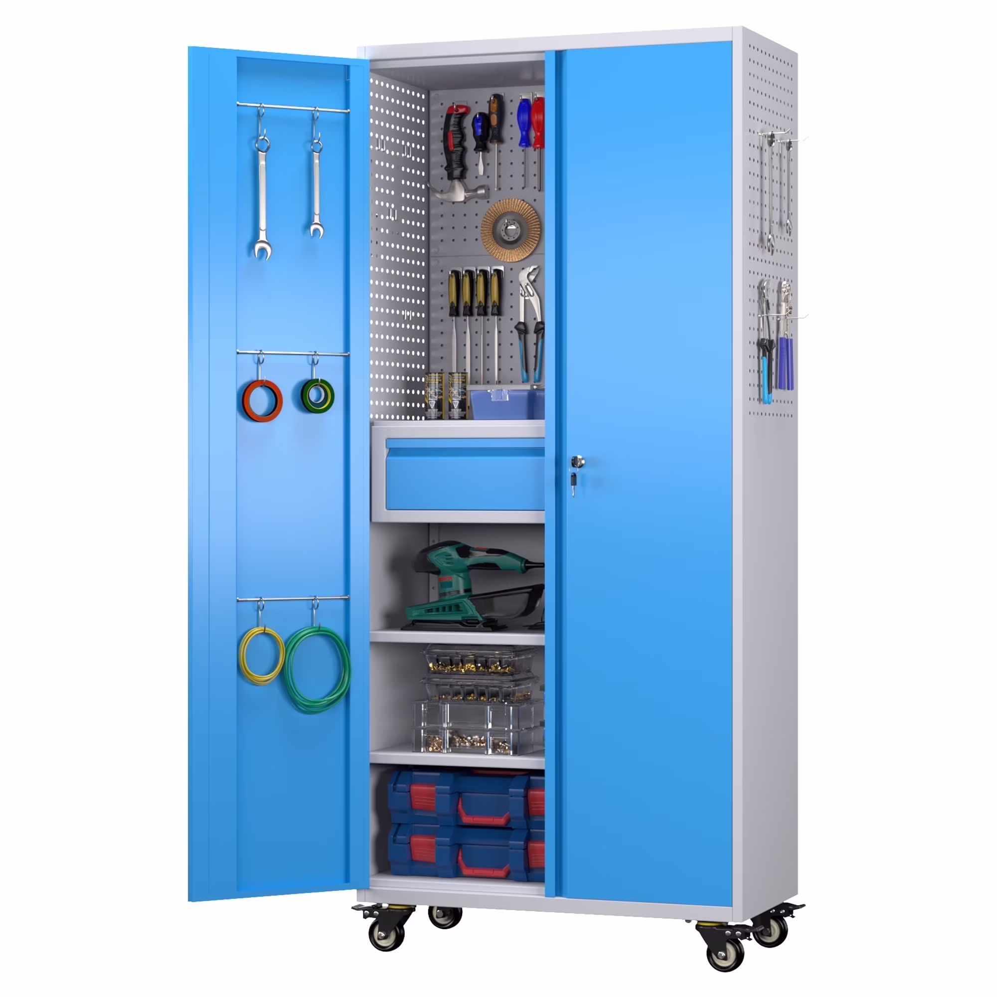 SUPEER 71" Metal Storage Cabinets with Wheels and Pegboards, Industrial Cabinet with 2 Drawers and 2 Adjustable Shelves,, Assembly Required - Image 30