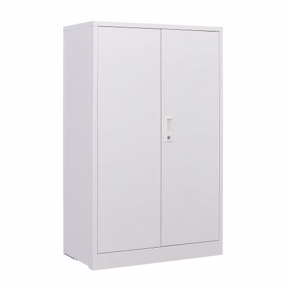 Metal Storage Cabinet with Door and Adjustable Shelves, Tall Steel Locker with Lockable Doors & Top Cabinet - Garage Storage Cabinet for Office, Garage, Home, Easy Assemble Required, White