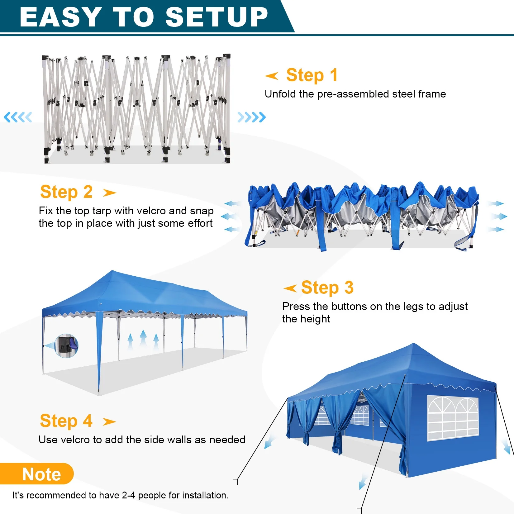 HOTEEL Canopy 10'x20' Pop Up Canopy Tent Heavy Duty Waterproof Adjustable Commercial Instant Canopy Outdoor Party Canopy Parties,Wedding,Outside Patio,Event,Backyard,White - Image 17