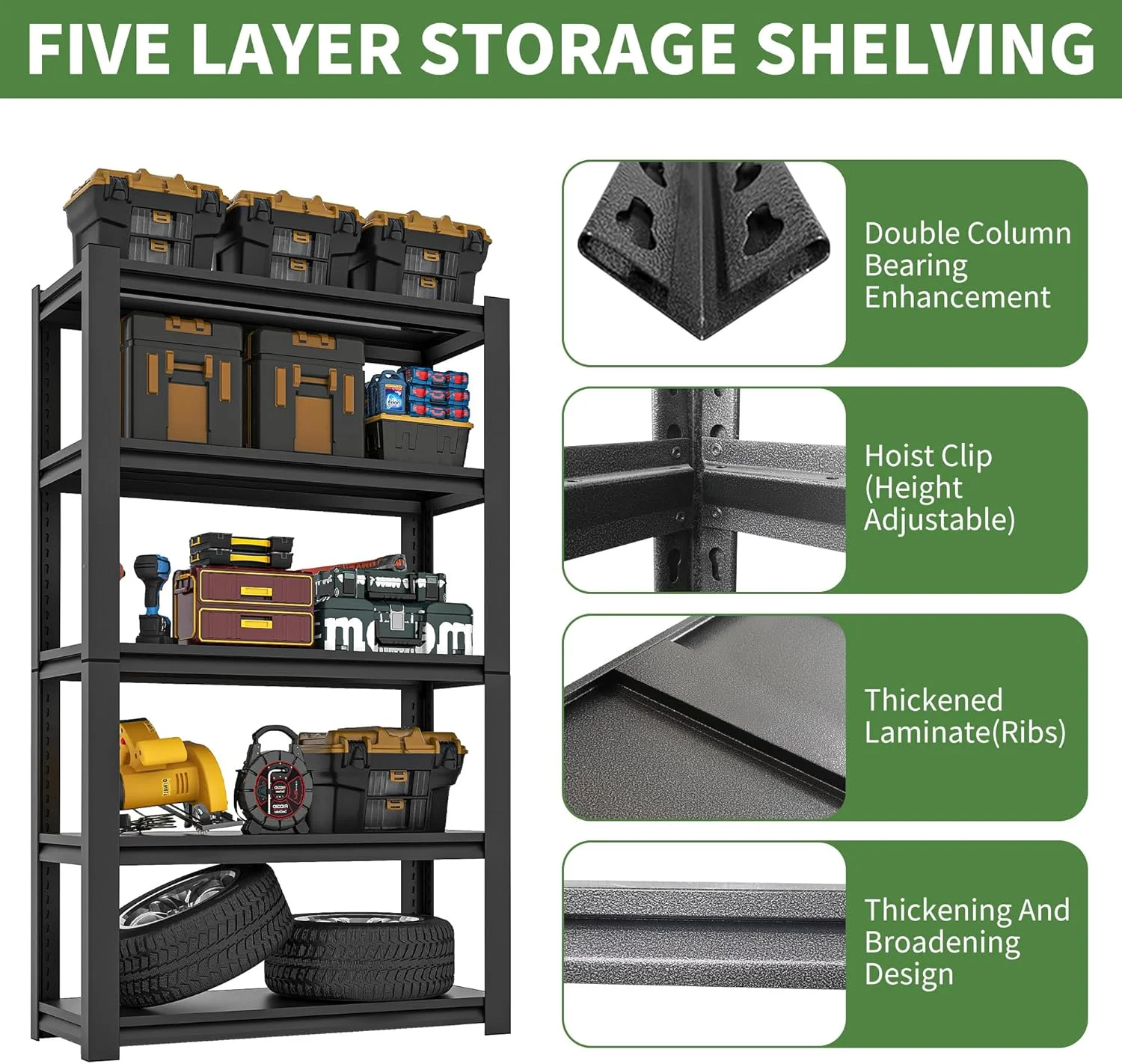 Garage Shelving, Garage Storage Shelves, 2500 LBS Heavy Duty Adjustable Metal Garage Shelves, Easy Assembly, Shelves for Garage Storage, Warehouse, Basement, Black - Image 10