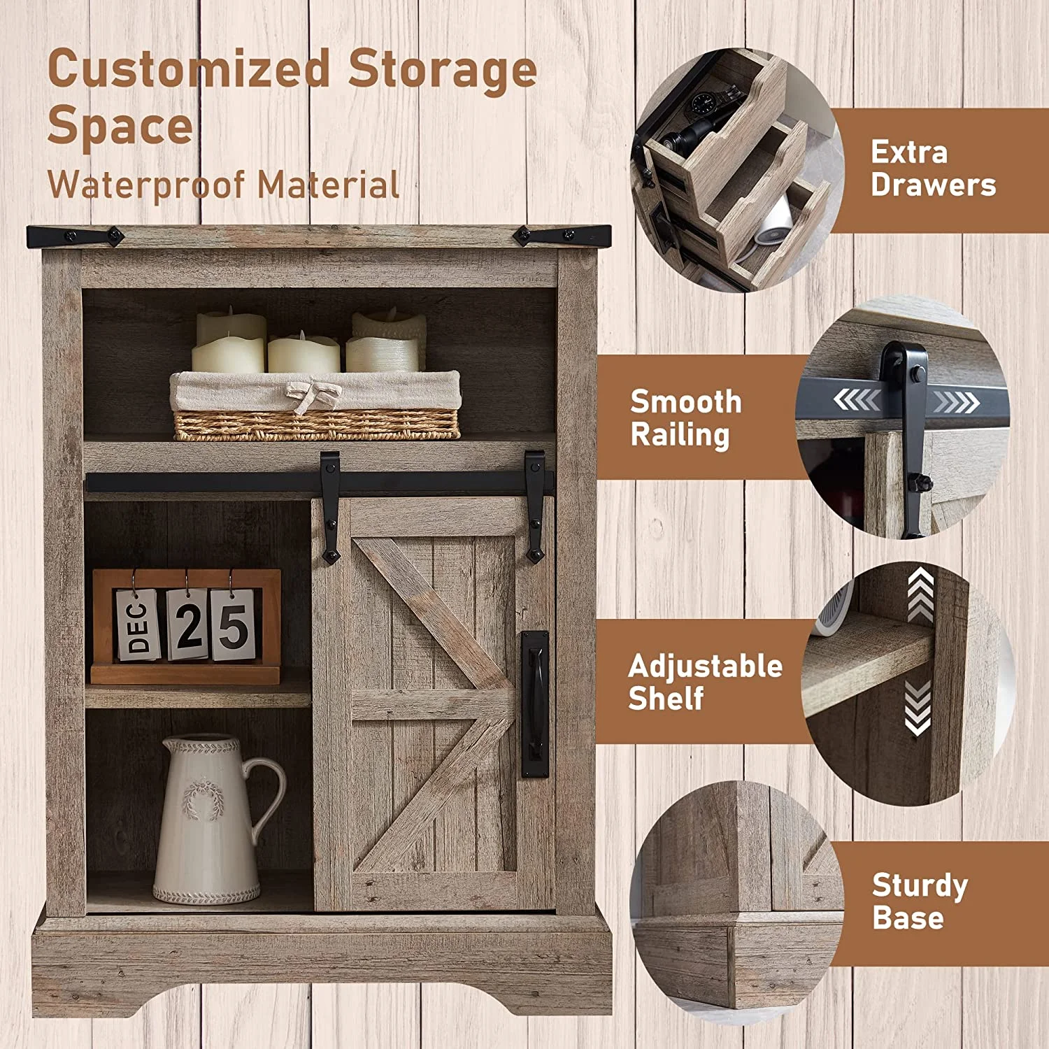 OKD Farmhouse Bathroom Storage Cabinet with 3 Drawers and Adjustable Shelves Wooden Rustic Accent Entryway Cupboard, Antique White - Image 18