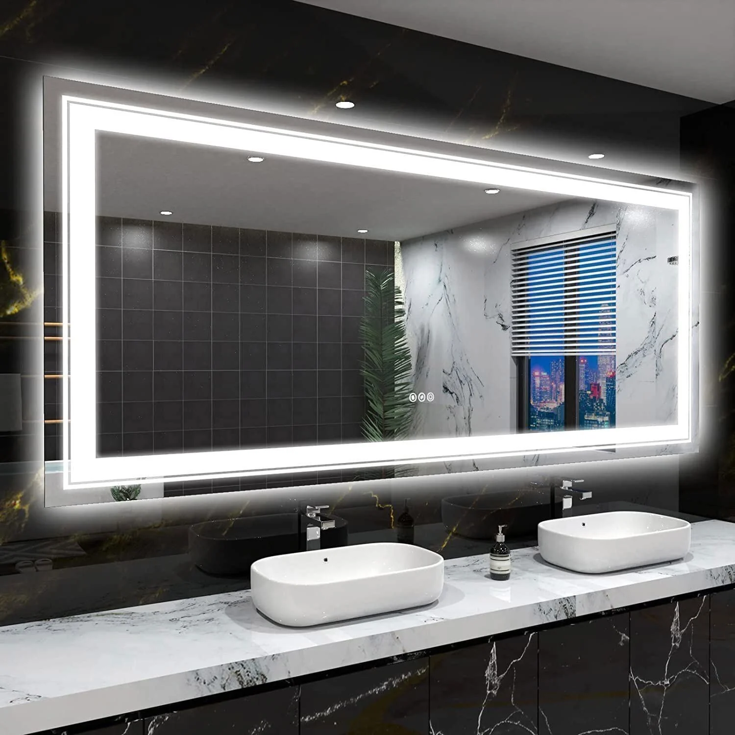 Extra Large LED Lighted Bathroom Mirror, Anti-Fog Wall Mounted Vanity Mirror with 3 Colors - Image 22