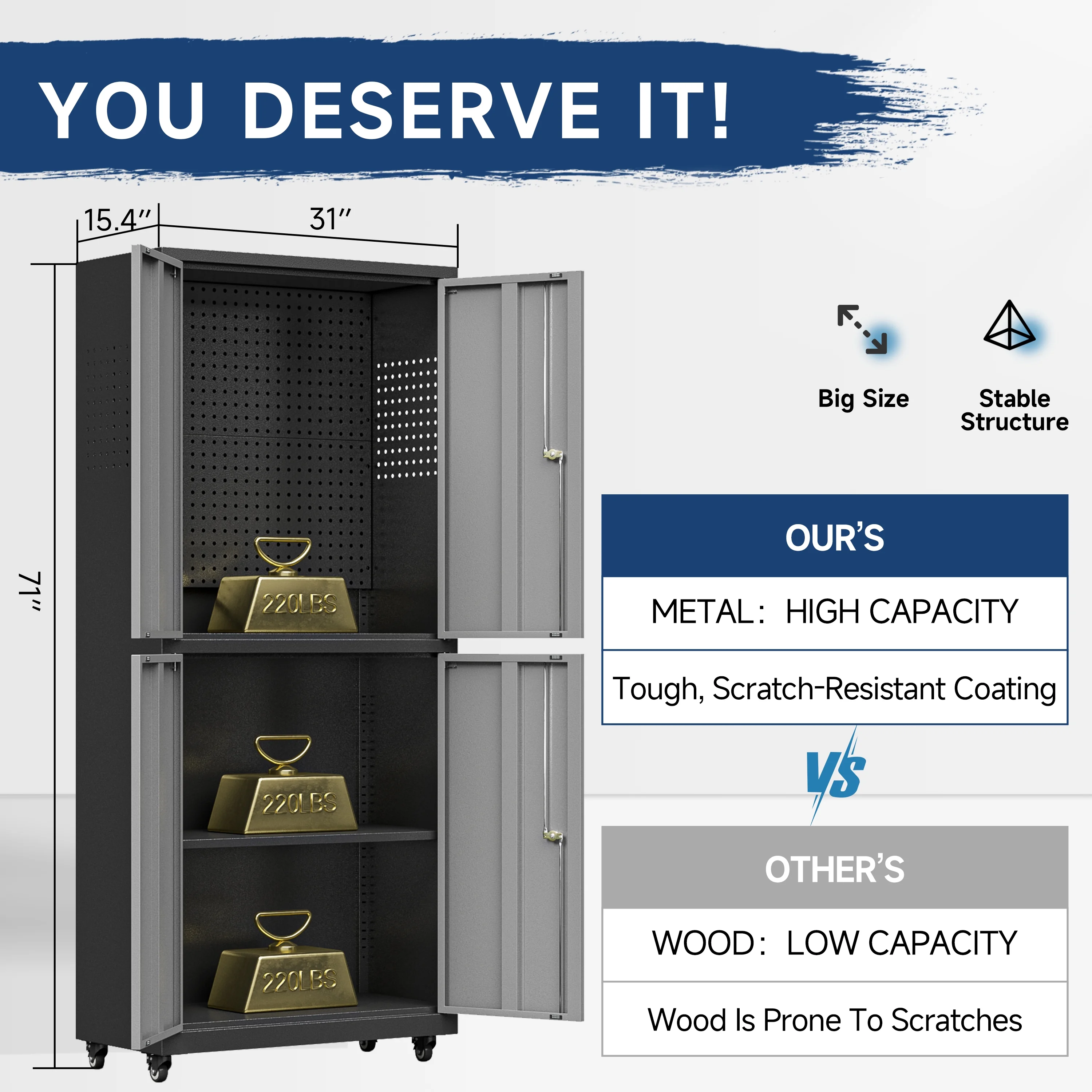 Metal Storage Cabinet with Wheels,Tool Storage Cabinet with Doors and Shelves Adjustable,Heavy Duty Garage Storage Cabinet,Steel Locking Storage Cabinet for Garage/Warehouse/Office/School/Home-Black - Image 23