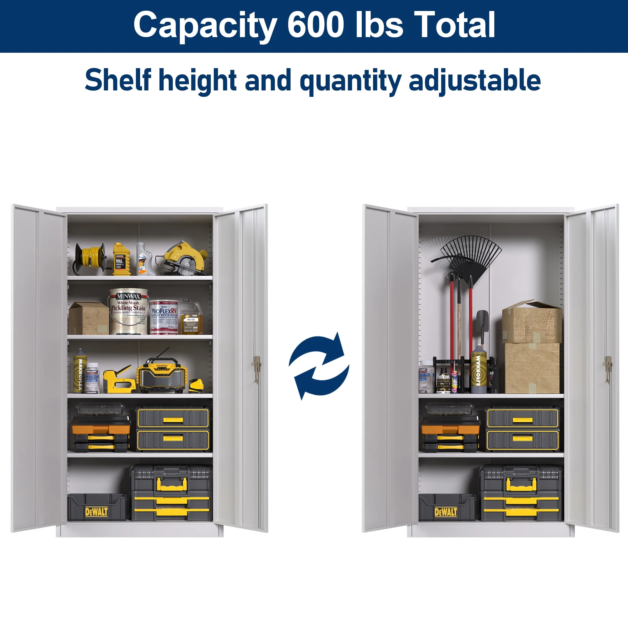 Aobabo Metal Storage Cabinet with Lock & Pegboard,Garage Storage Cabinet with 5 Adjustable Shelves,Tool Storage Cabinets for Home Office Garage,Assembly Required,Black - Image 30