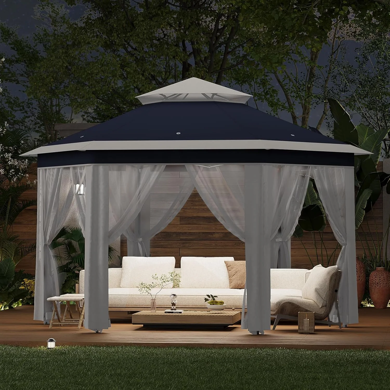 Pop Up Gazebo 13x13ft, Hexagonal Outdoor Canopy Shelter, Instant Patio Gazebo Tent with Mesh Netting and Strong Steel Frame for Patio Backyard Garden Wedding Party - Image 20