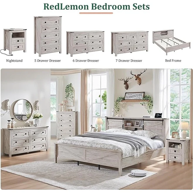 48 Inch Tall Farmhouse Wood Dresser, 5 Drawer Chest of Drawers for Bedroom - Image 20