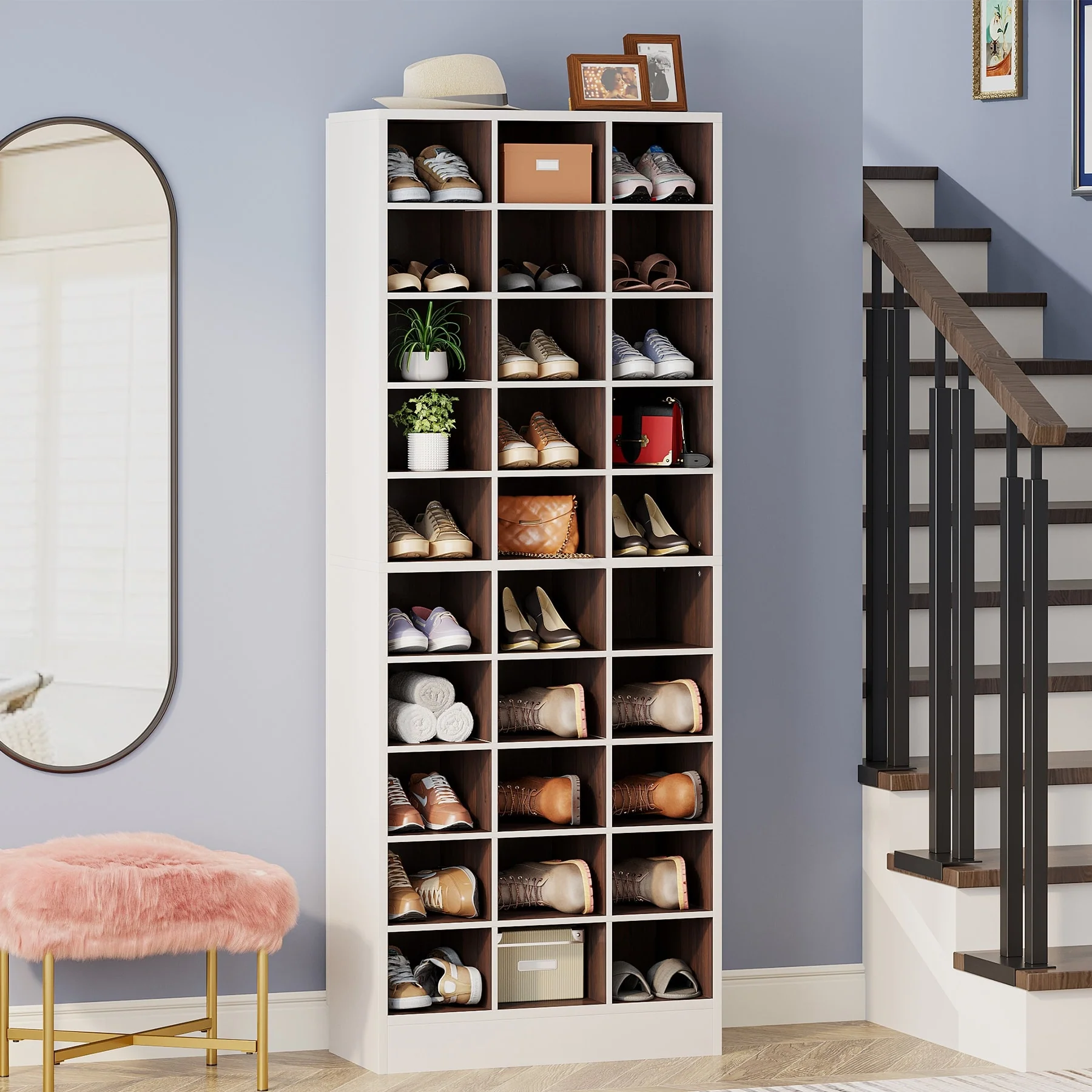 10-Tier Tall Shoe Cabinet, 30-Pair White Wood Shoe Storage Rack for Entryway and Closet - Image 15