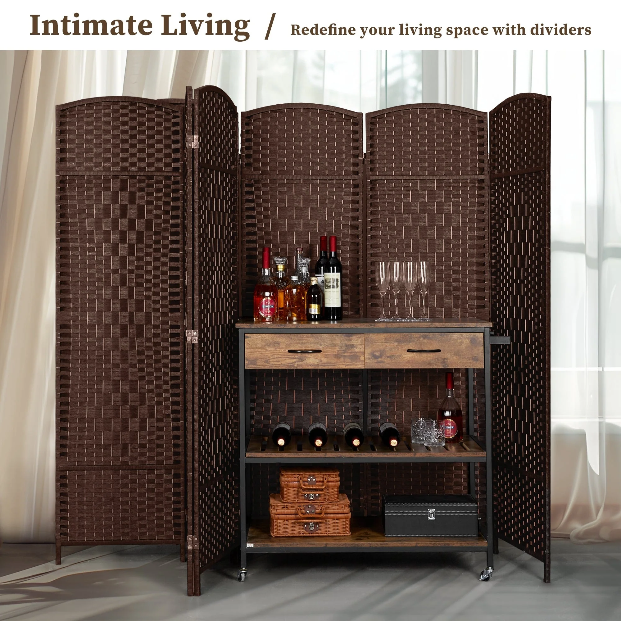 6 FT Tall Woven Fiber Room Divider, Freestanding Folding Privacy Screen - Image 34