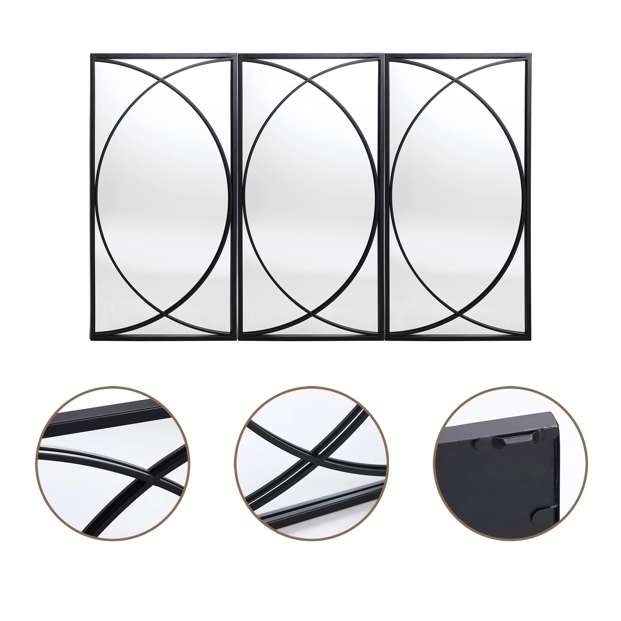 3-Piece Black Metal Rectangular Wall Mirror Set, 31.9" H x 15.75" W x 0.75" D - Image 4