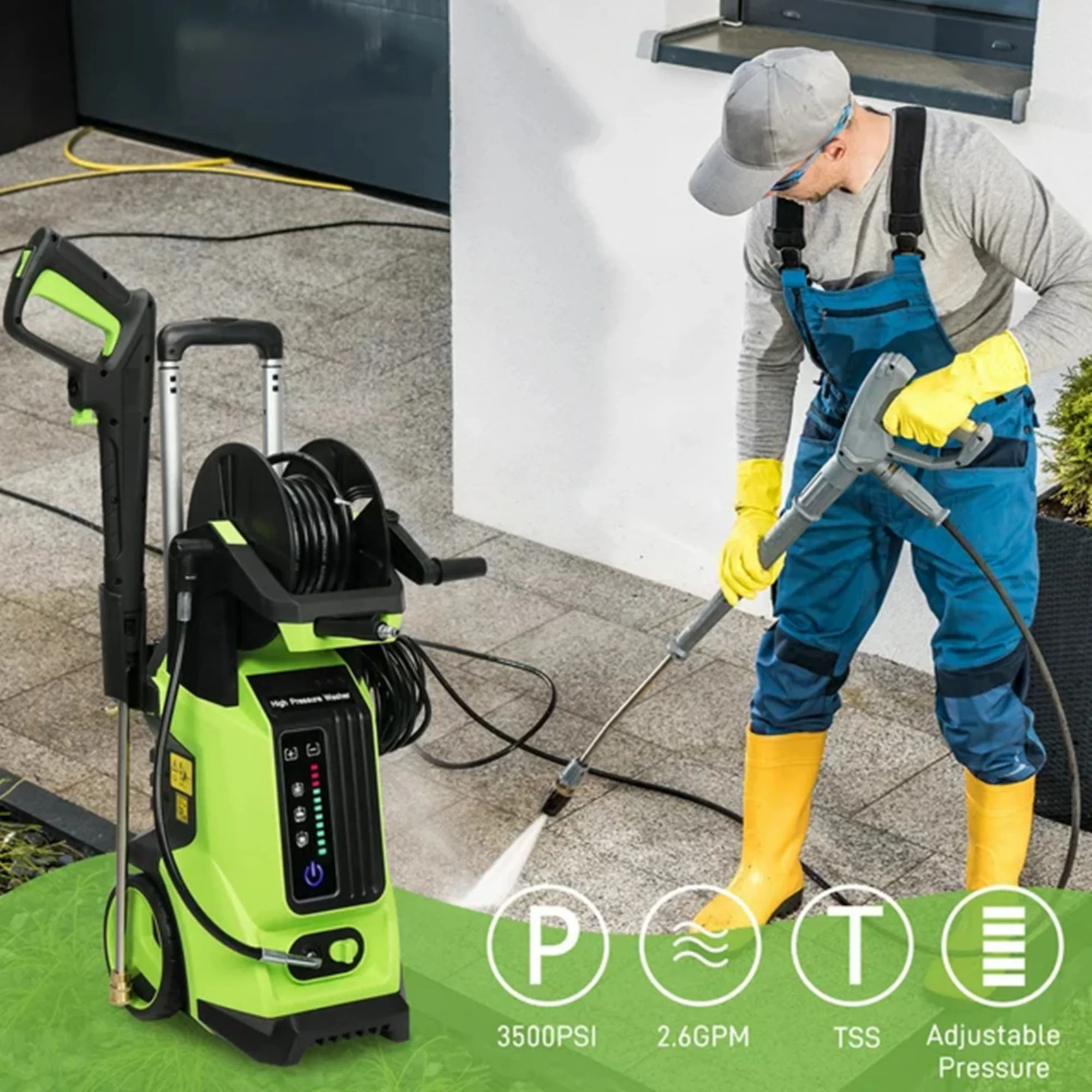 CASEMIOL 1800W Electric Pressure Washer, 3800 PSI, 2.6 GPM Power Washer with Safety Lock & TSS, 19.7ft Hose, 4 Nozzles, Portable High Pressure Cleaning Machine for Cars, Driveways, Patios, Green - Image 4
