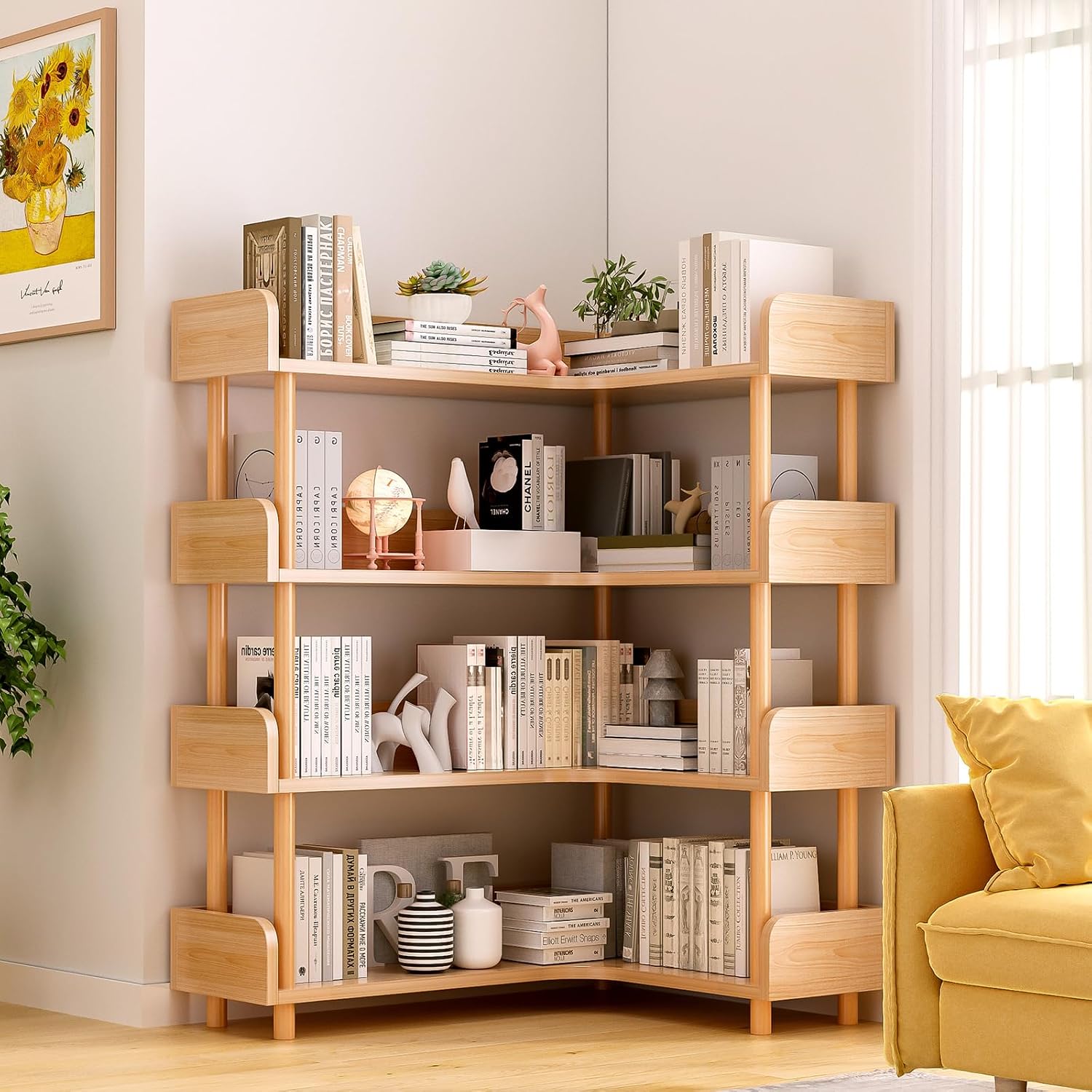 5-Tier Reversible Corner Bookshelf, L-Shaped Shelf, Oak - Image 4