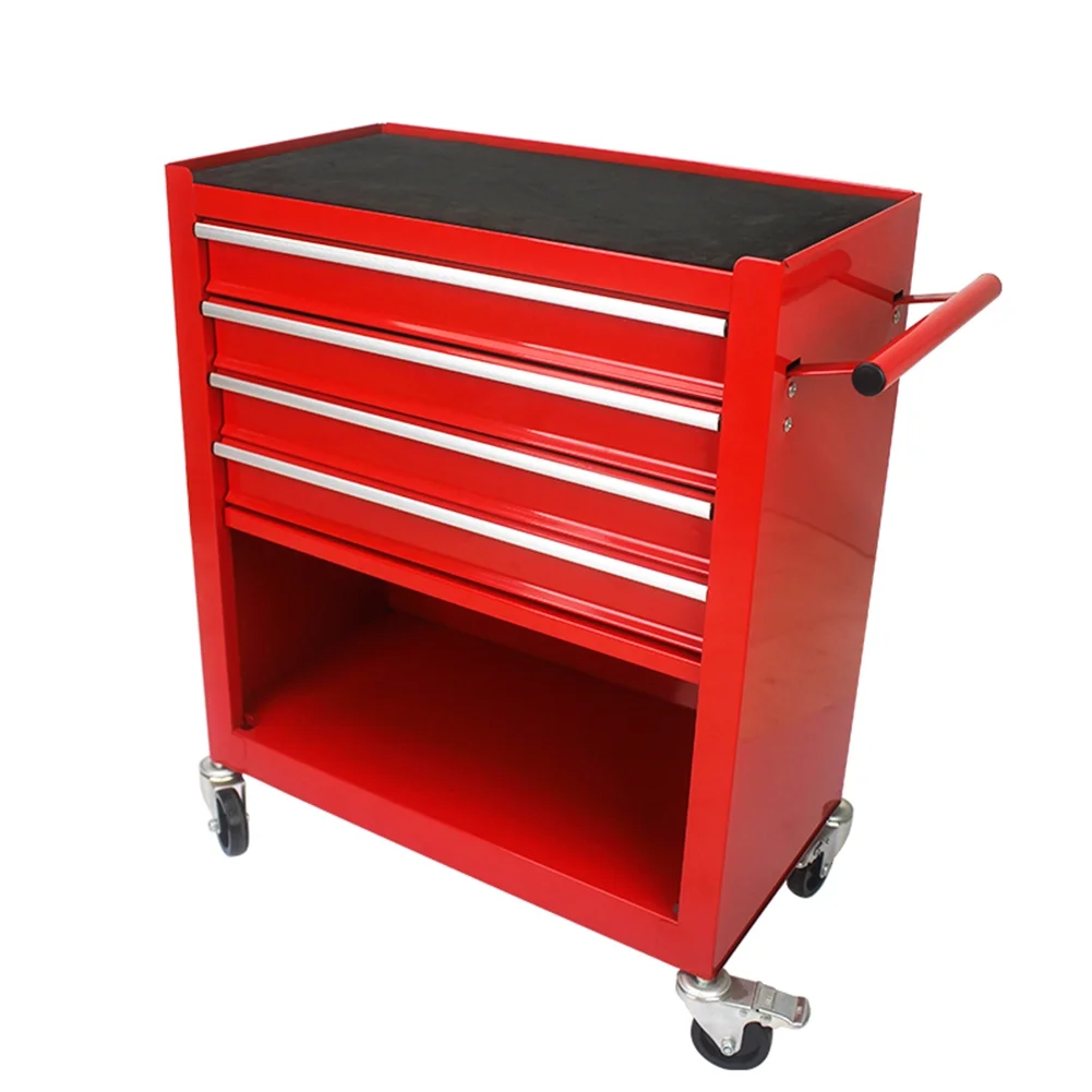 Rolling Tool Storage Cabinet With 4 Drawers, 4 Wheels, 2 Parking Brakes Tool Chest Cart, 5-Tier Rolling Tool Set for Handyman, Workshop, Home (Red) - Image 2
