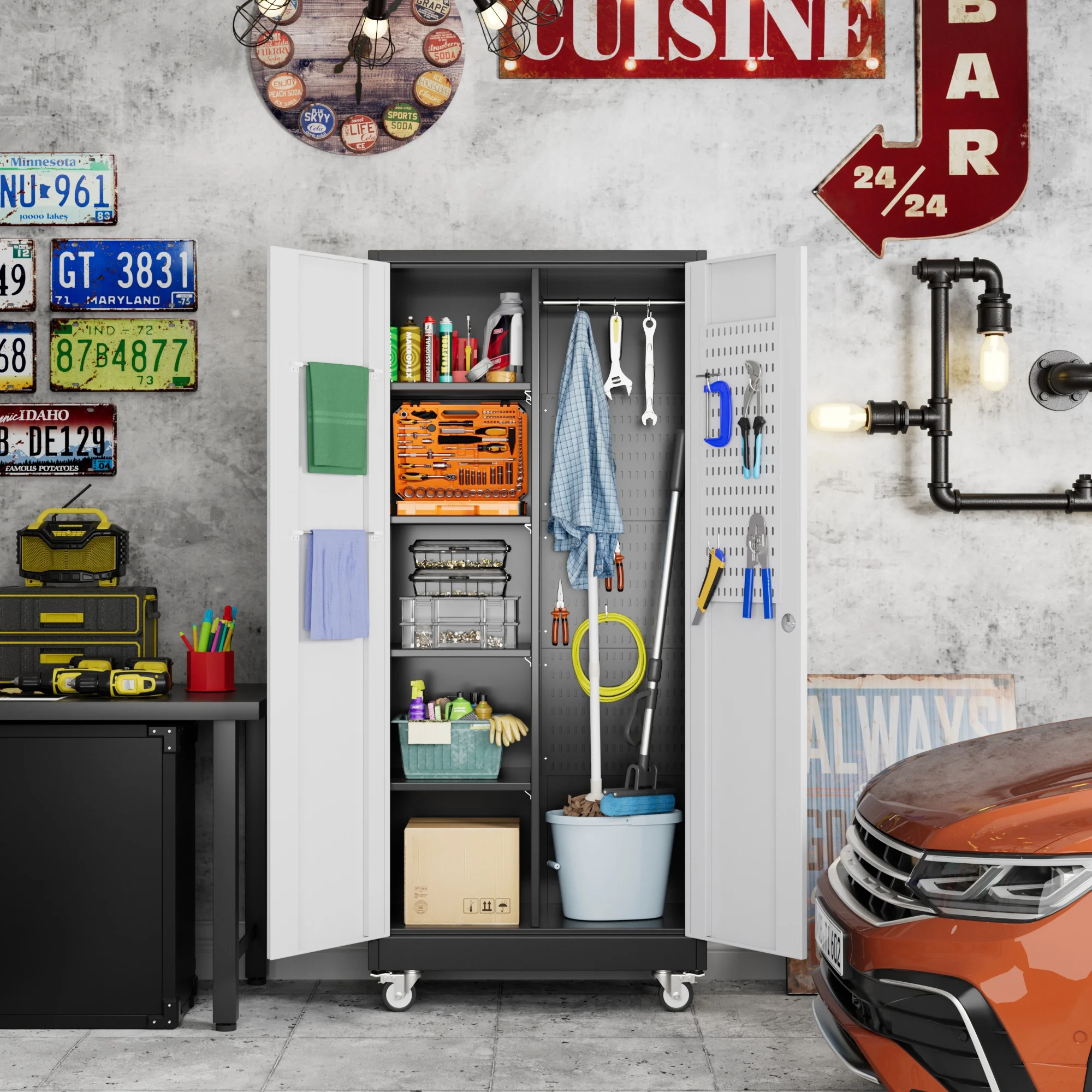 SUPEER 71" Metal Storage Cabinets with Wheels and Pegboards, Industrial Cabinet with 2 Drawers and 2 Adjustable Shelves,, Assembly Required - Image 99