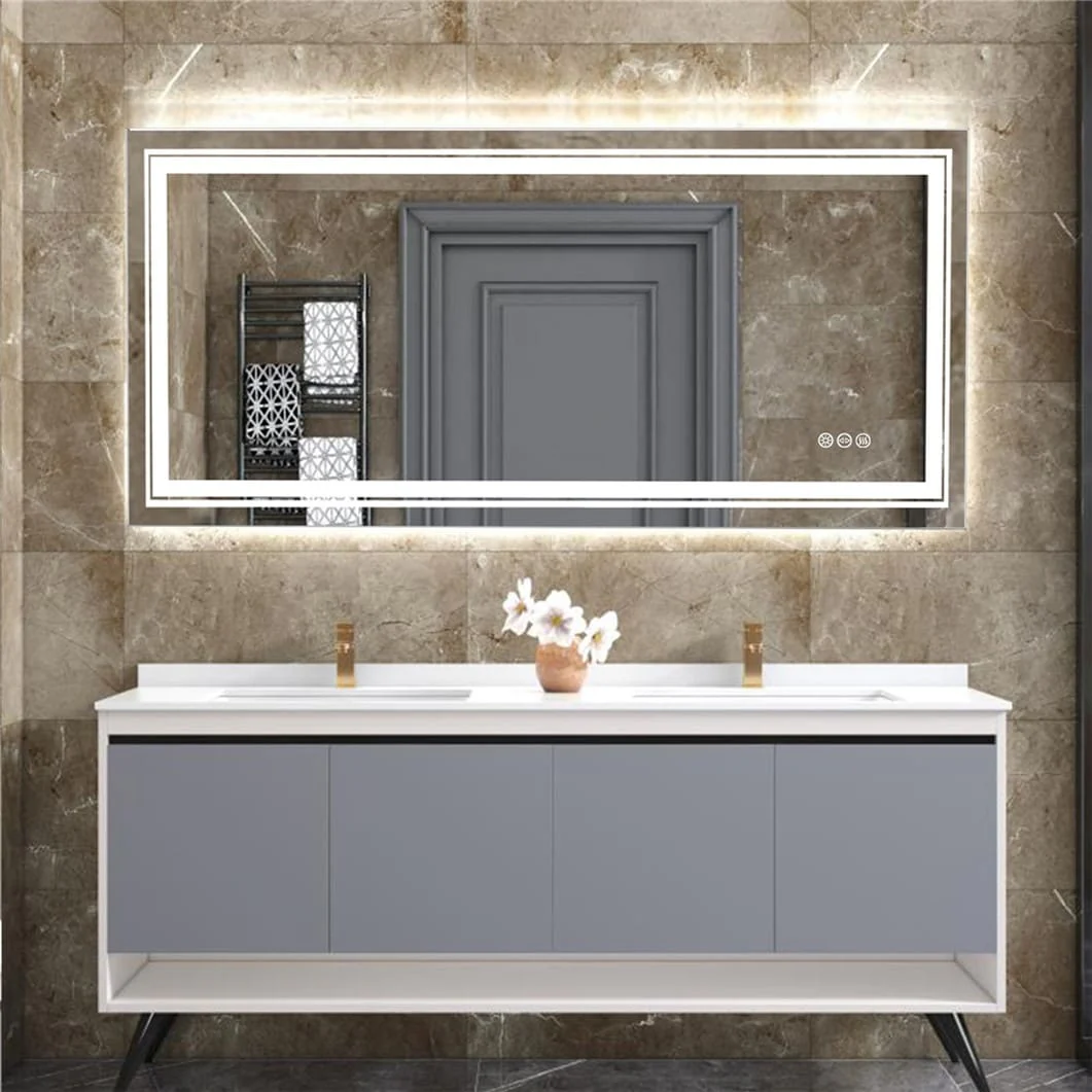 Extra Large LED Lighted Bathroom Mirror, Anti-Fog Wall Mounted Vanity Mirror with 3 Colors - Image 3