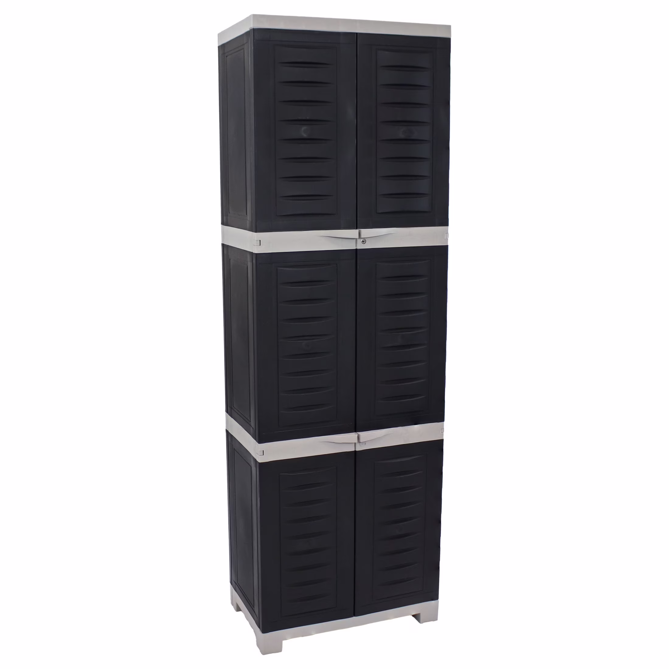 Sunnydaze Lockable Adjustable 72" Plastic 4-Shelf Freestanding Garage Storage Cabinet, Charcoal with Gray Trim