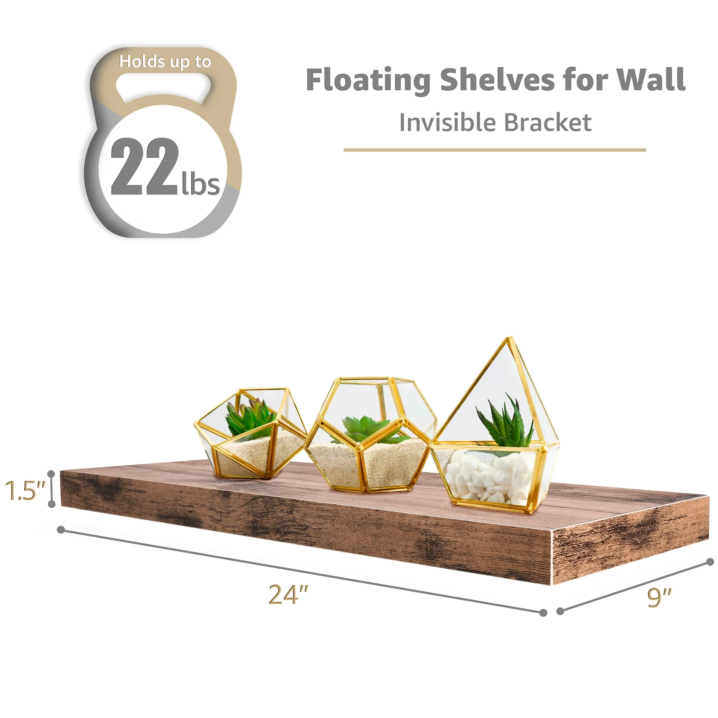 24 Inch Extra Long Floating Wall Shelf, Wall Mounted Display and Storage Shelf for Home Decor - Image 5