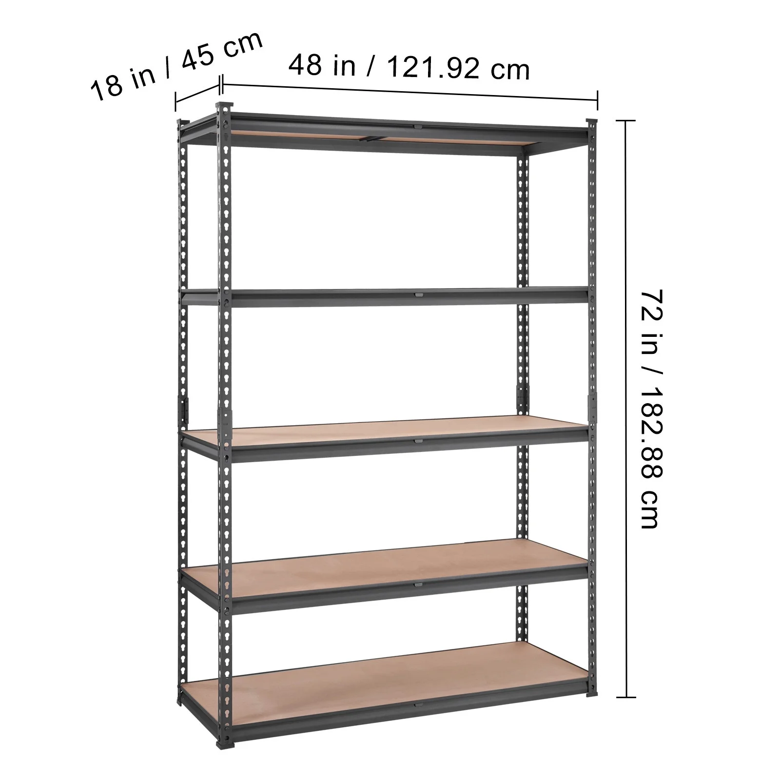 BHUIK 5-Tier Heavy Duty Garage Storage Shelving Unit, 48"W x 18"D x 72"H Adjustable Metal Rack, 2000 lbs Capacity, Industrial Black Steel Shelves for Basement, Kitchen, Utility or Laundry Room - Image 2