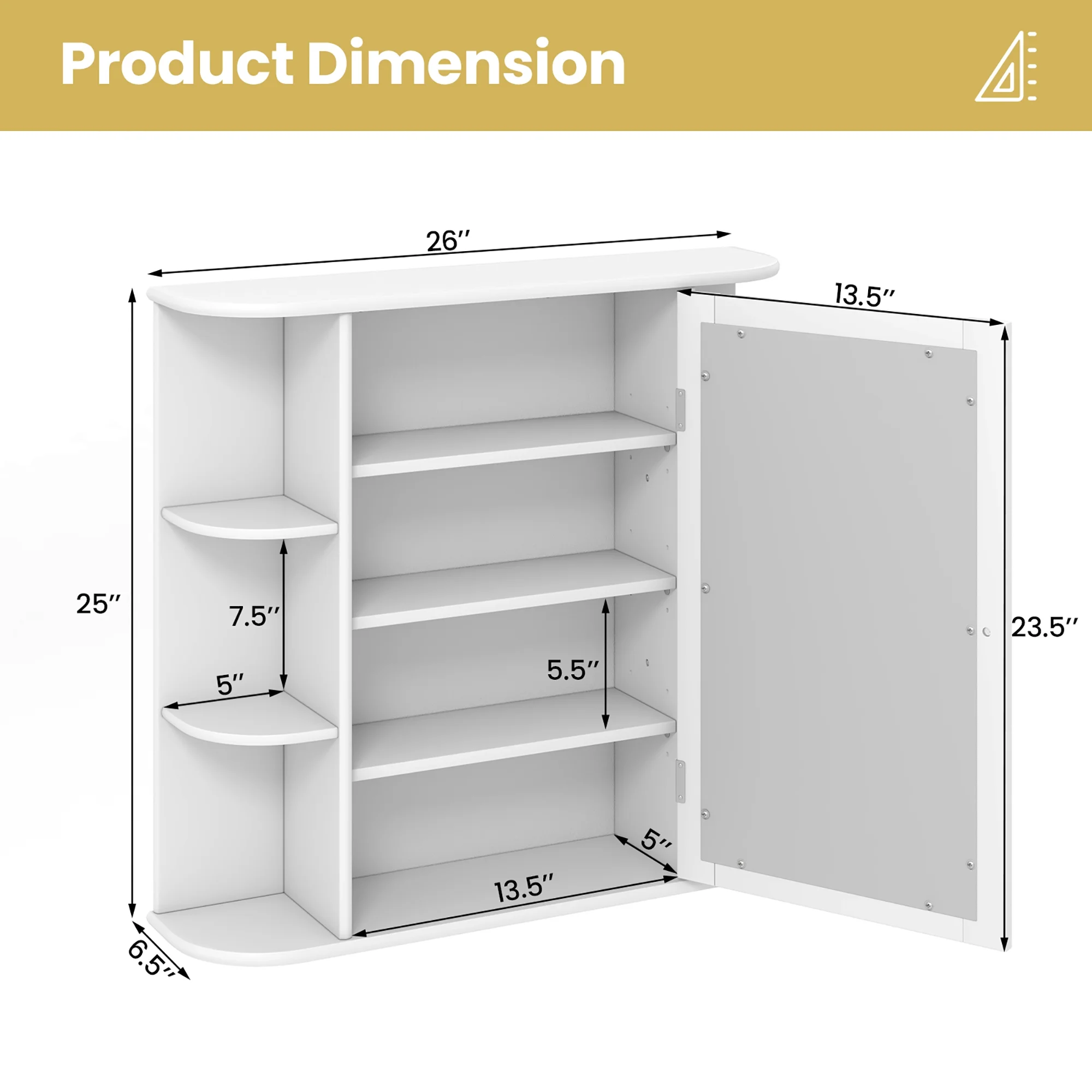 Gymax Bathroom White finish Multipurpose Mount Wall Surface Storage Cabinet Mirror - Image 2