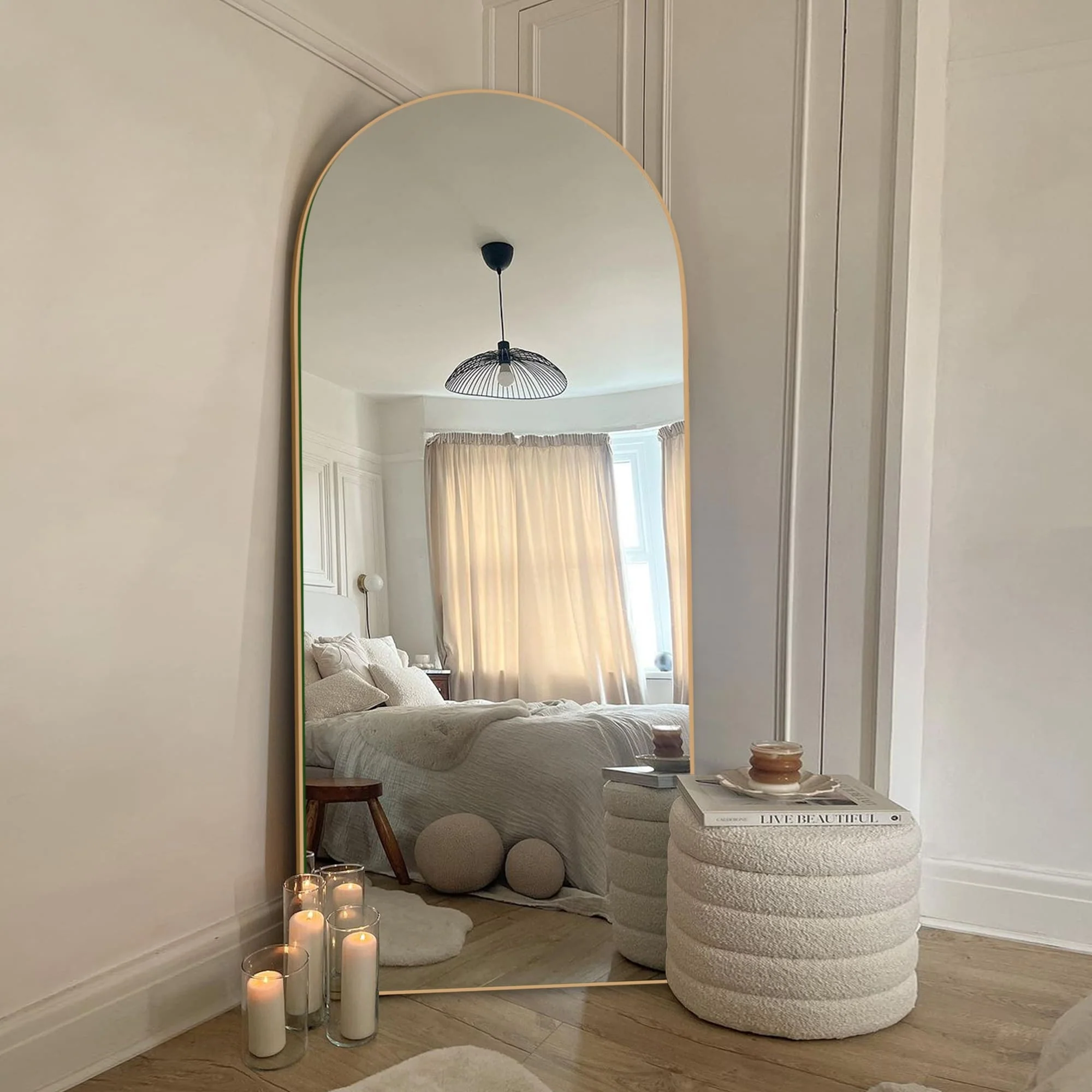 Arched Full Length Wood Floor Mirror, Full Body Standing and Wall Mounted Mirror for Bedroom, Living Room and Home Decor - Image 53