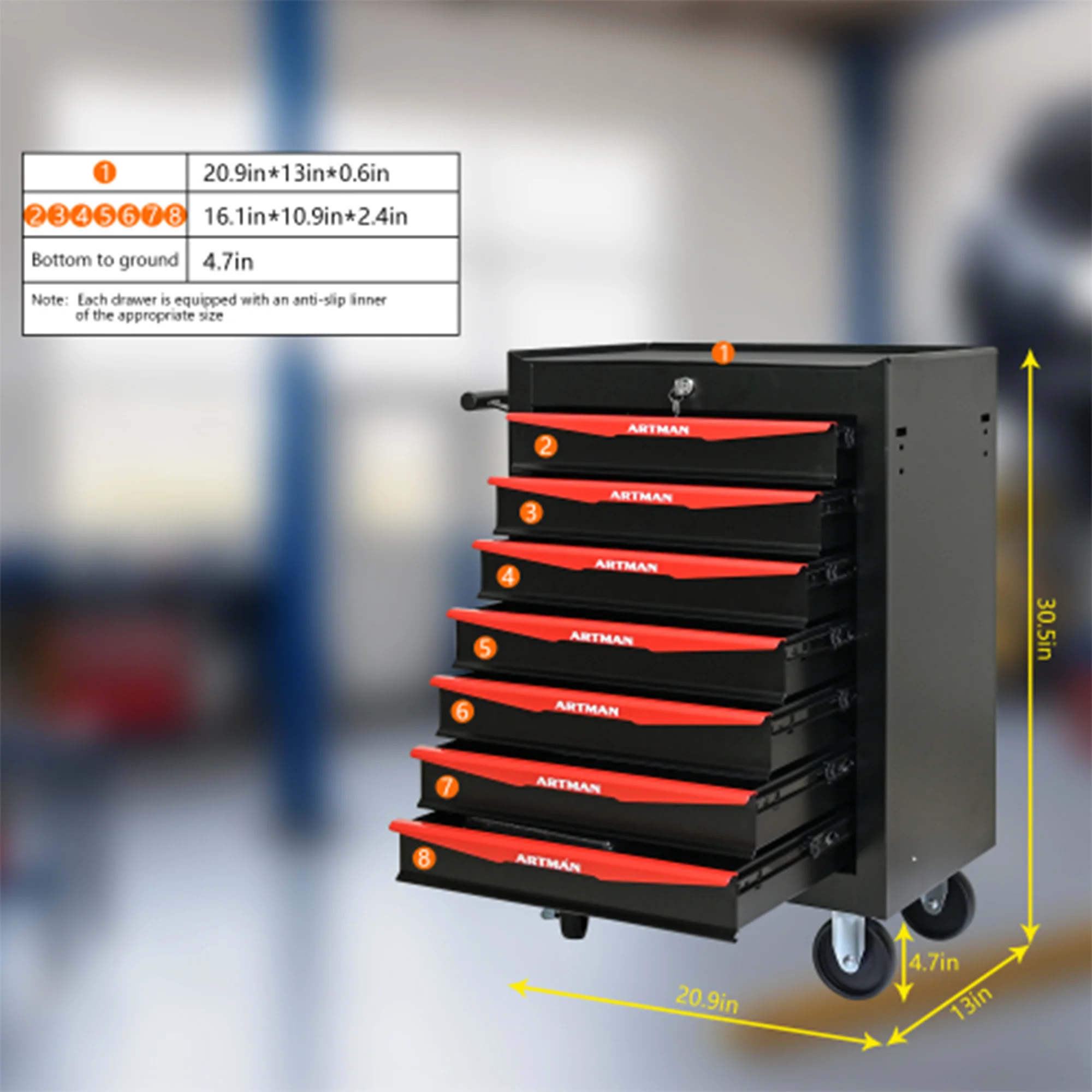 ARTMAN 20" 5-Drawer Rolling Metal Tool Chest Cabinet,Steel Tool Storage Box Organizer for Garage Workshop Warehouse - Image 29