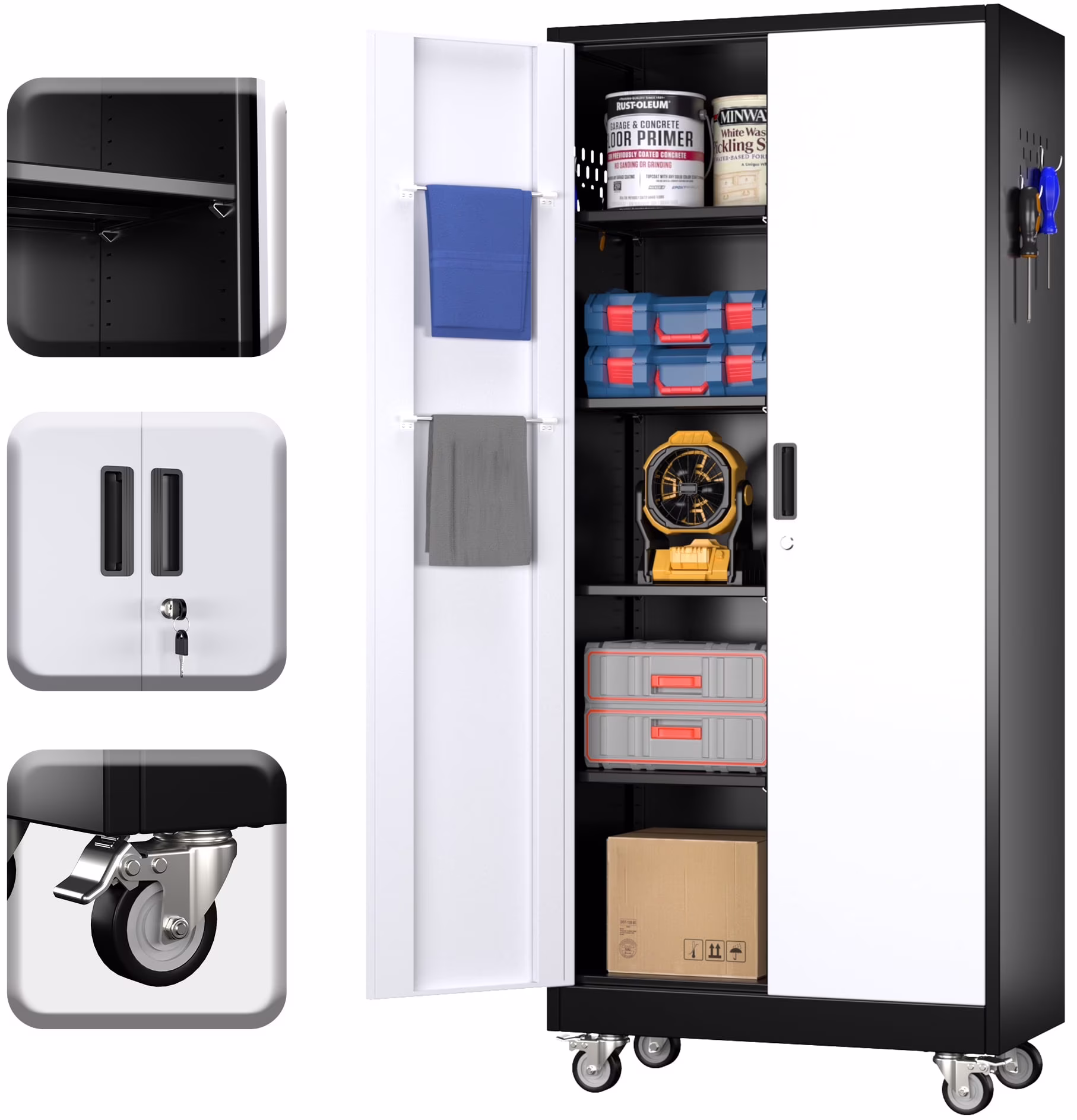 SUPEER 71" Metal Storage Cabinets with Wheels and Pegboards, Industrial Cabinet with 2 Drawers and 2 Adjustable Shelves,, Assembly Required - Image 24