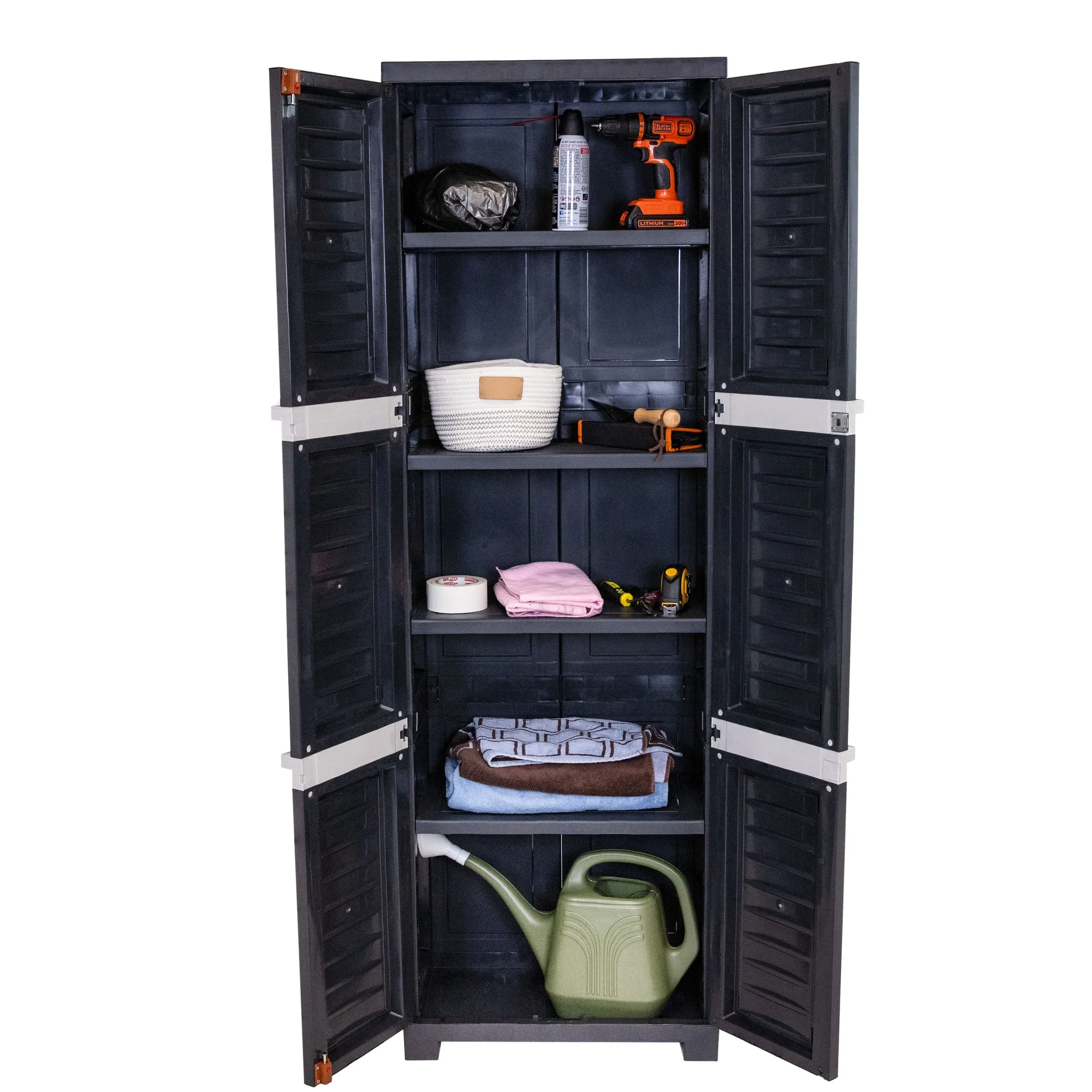 Sunnydaze Lockable Adjustable 72" Plastic 4-Shelf Freestanding Garage Storage Cabinet, Charcoal with Gray Trim - Image 16