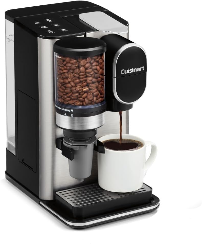 Single-Serve Coffee Maker + Coffee Grinder with 8 oz., 10 oz., and 12 oz. Serving Size, Compatible with Single-Cup Pods, 48-Ounce Removable Reservoir, Stainless Steel, DGB-2 - Image 3