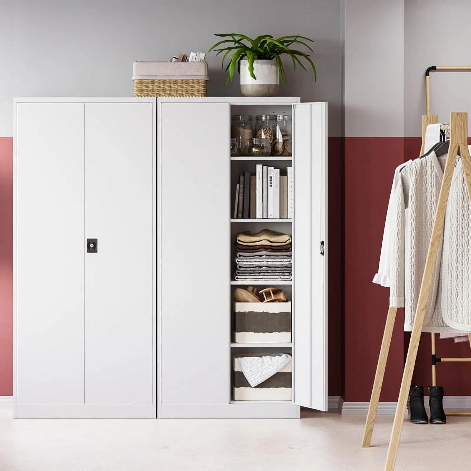 MIIIKO 71" Metal Storage Locker Metal Garage Locker Cabinets with Locking Door and 4 Adjustable Shelves, Steel Classic Storage Cabinet for Home, School, Office, Garage - Image 8