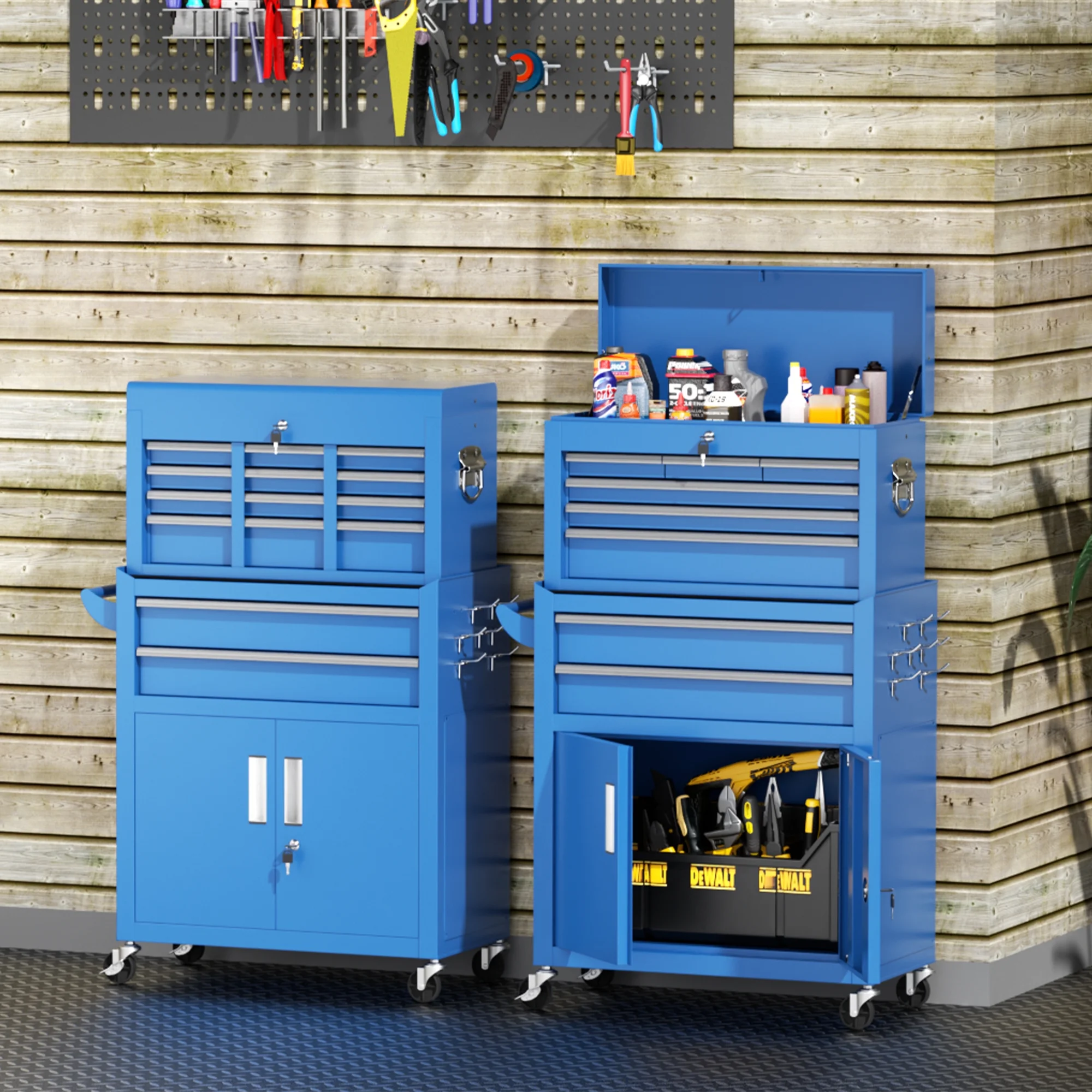 SUNCROWN 2-IN-1 Tool Chest, 8-Drawer Rolling Tool Chest with Hooks and Lockable Wheels,Metal Storage Detachable Top Tool Box with Lockable Wheels for Garage, Workshop, Art Studio(Black) - Image 77