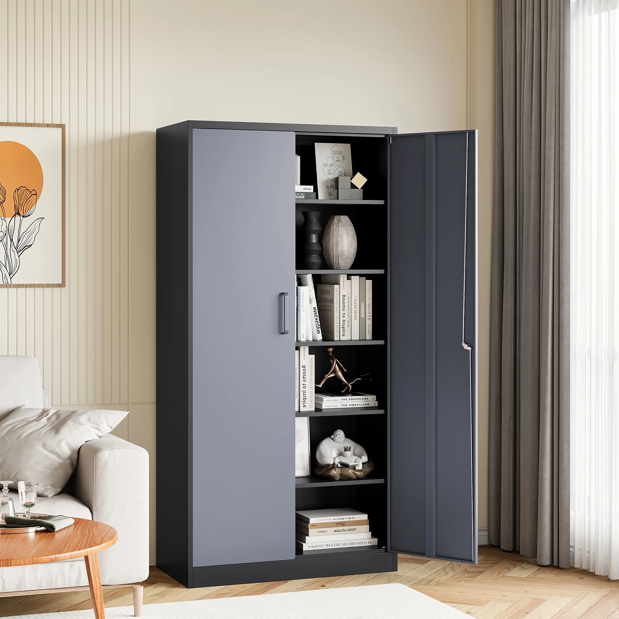 AUHUP 71" Metal Cabinet with Locking Doors and 5 Adjustable Shelves, Black Garage Storage Cabinet for Warehouse, Basement, Home Office, Tool File Storage Utility Cabinets - Image 17