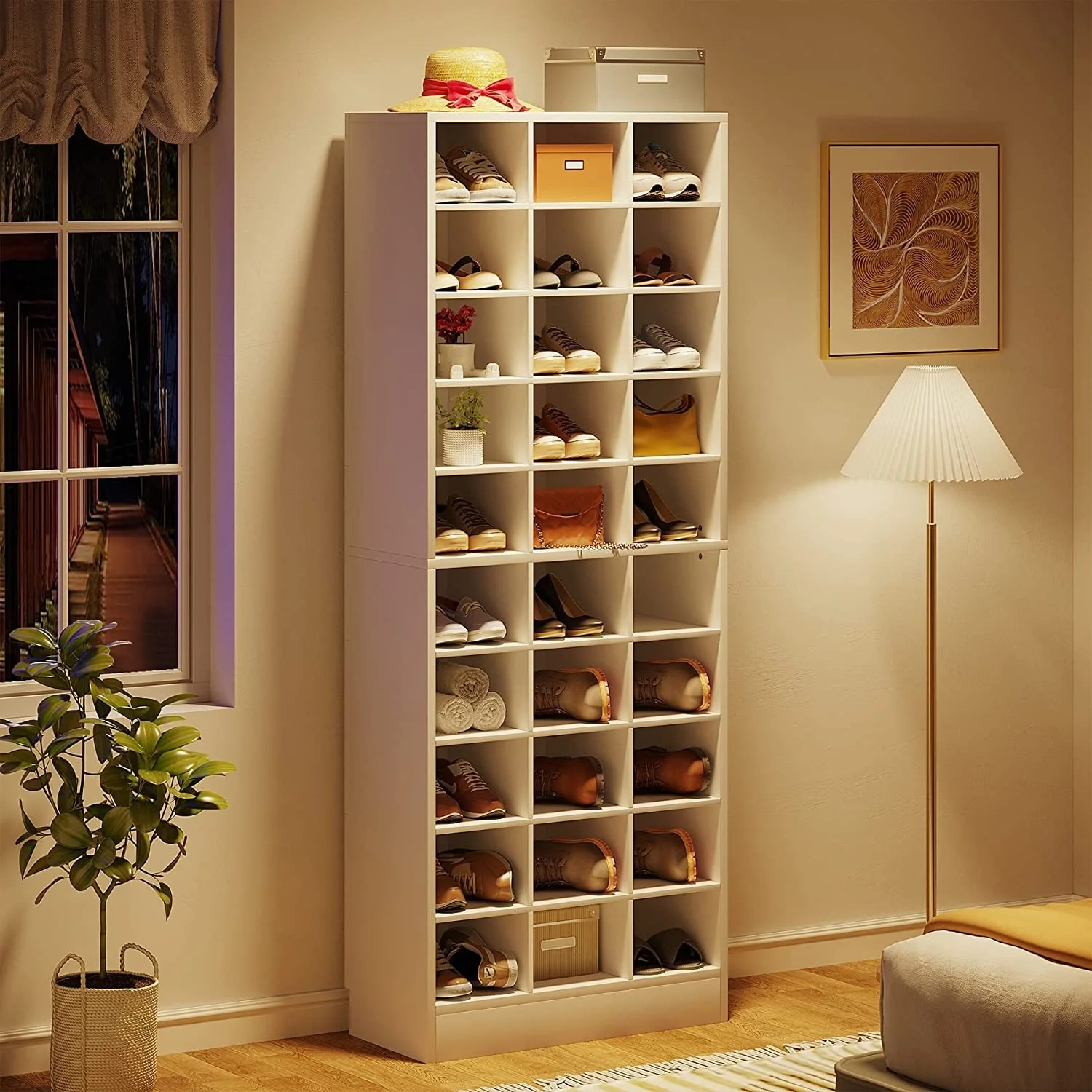10-Tier Tall Shoe Cabinet, 30-Pair White Wood Shoe Storage Rack for Entryway and Closet - Image 21