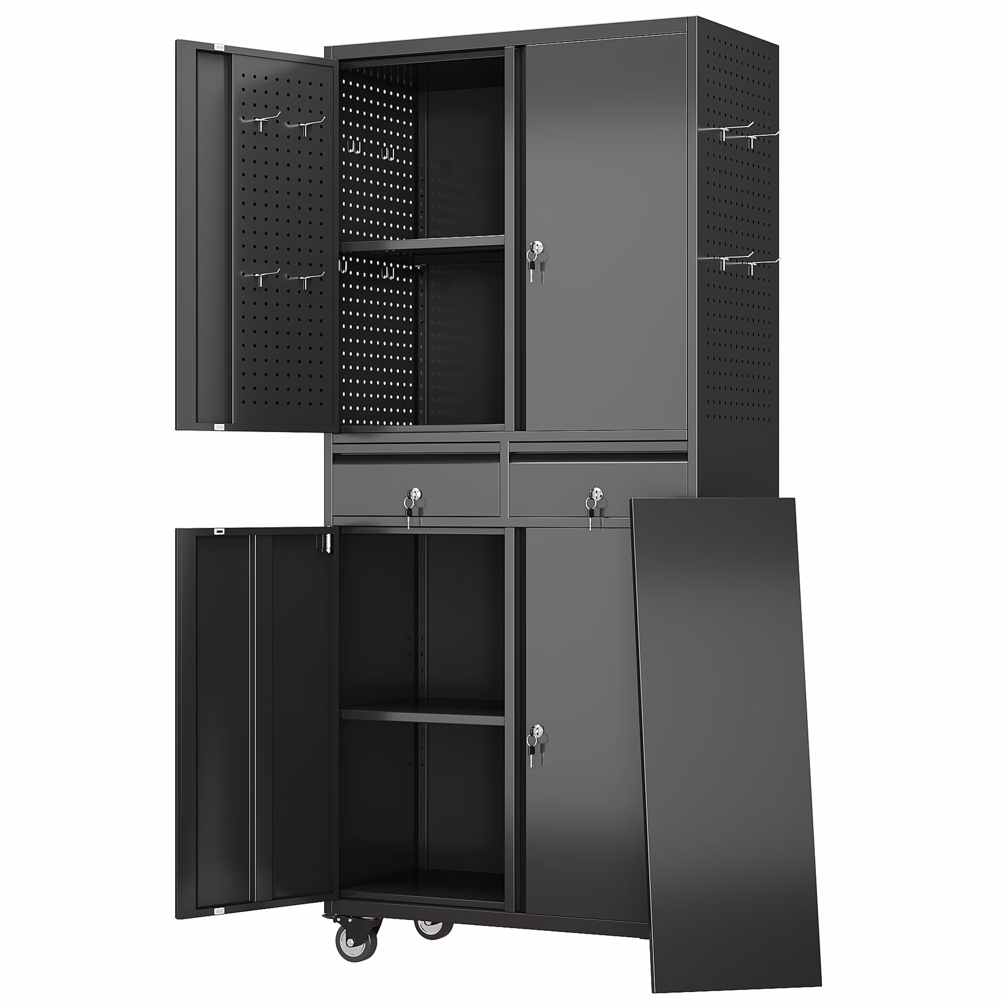 Gaeanet Rolling Tool Storage Cabinet with 5 Adjustable Shelves and Pegboard,Metal Garage Storage Cabinet with Wheels for Garage Home Office Utility Room,71" H-32" W-16" D,Required Assembly, Black - Image 11