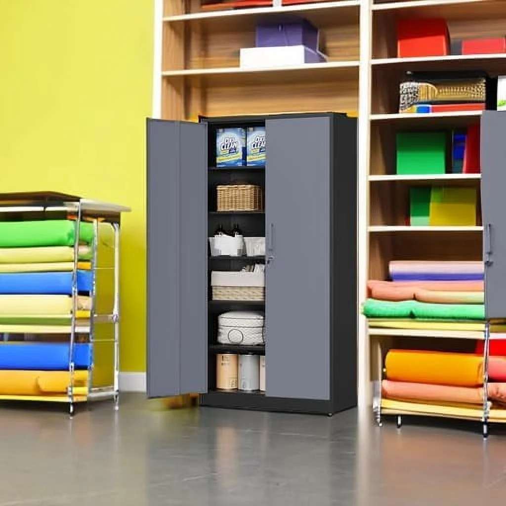 MIIIKO Metal Storage Cabinet with Locking Doors, Black Garage Lockable Steel Cabinets with 4 Doors and 5 Shelves for Home, Garage, Pantry Workshop Warehouse - Image 42