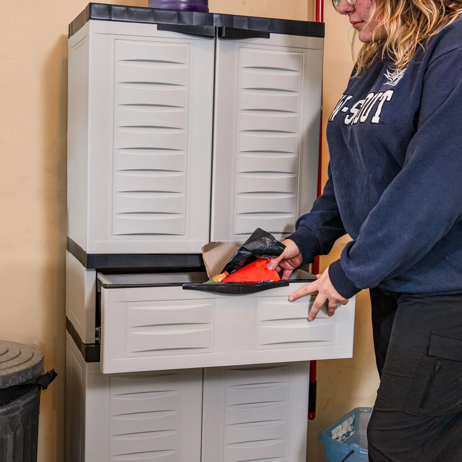 Plastic Garage Storage Cabinet with 2 Adjustable Shelves - 57" H - Garage, Office, Home, Laundry Room - Gray with Charcoal Trim - Image 10