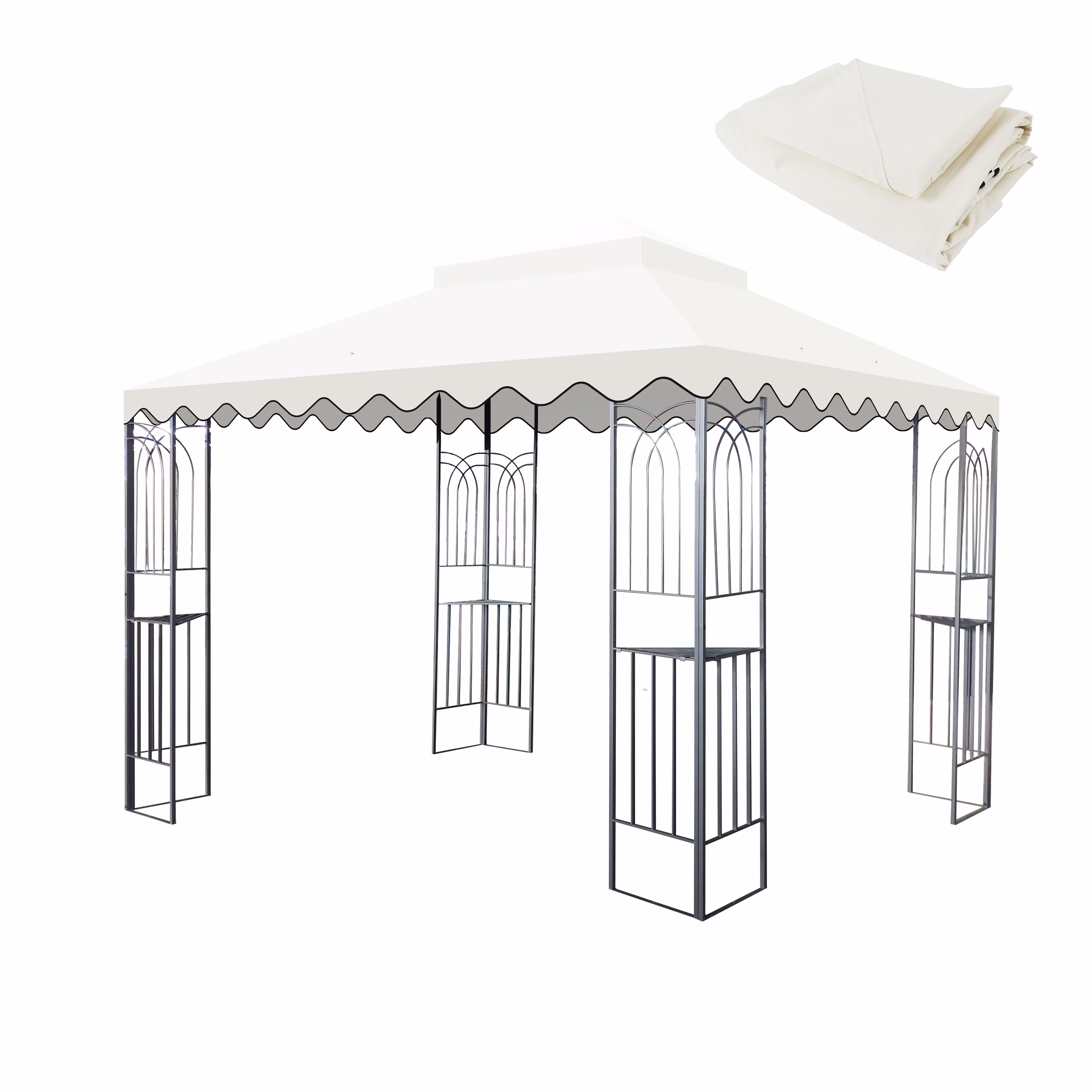 10x10 Ft Outdoor Patio Gazebo Replacement Canopy, Double Tiered Gazebo Tent Roof Top Cover Only wavy border(Frame Not Include)-Red - Image 4