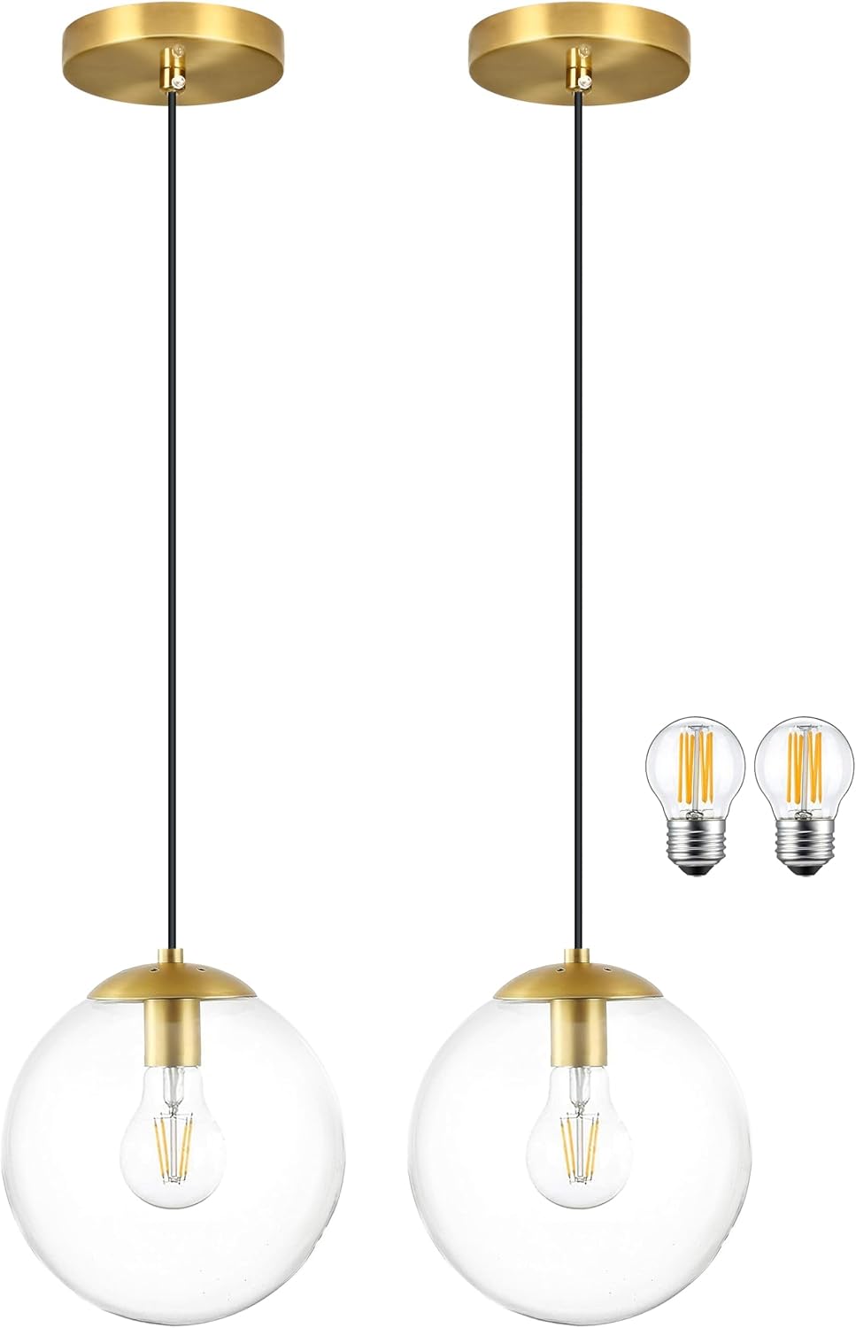 14" Gold Globe Pendant Light, Mid Century Pendant Light, Clear Glass Pendant Lights, Kitchen Island Adjustable Hanging Light Fixture for Dining Room, Bedroom, Kitchen Island - Image 24